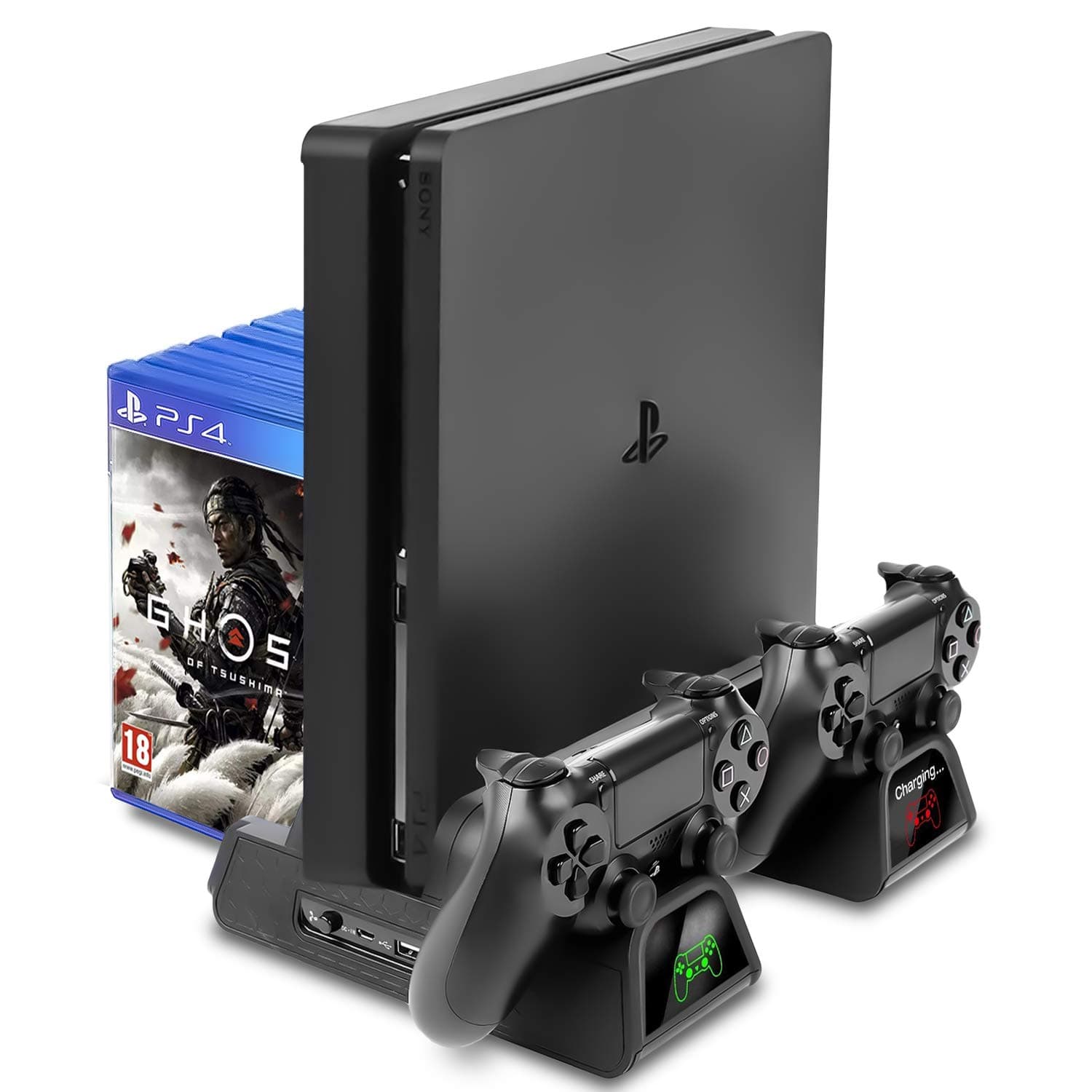 ADZ Multi-Function PS4 Stand with Cooling Fan, Charging Dock & Game Rack for PS4, PS4 Slim & PS4 Pro Consoles