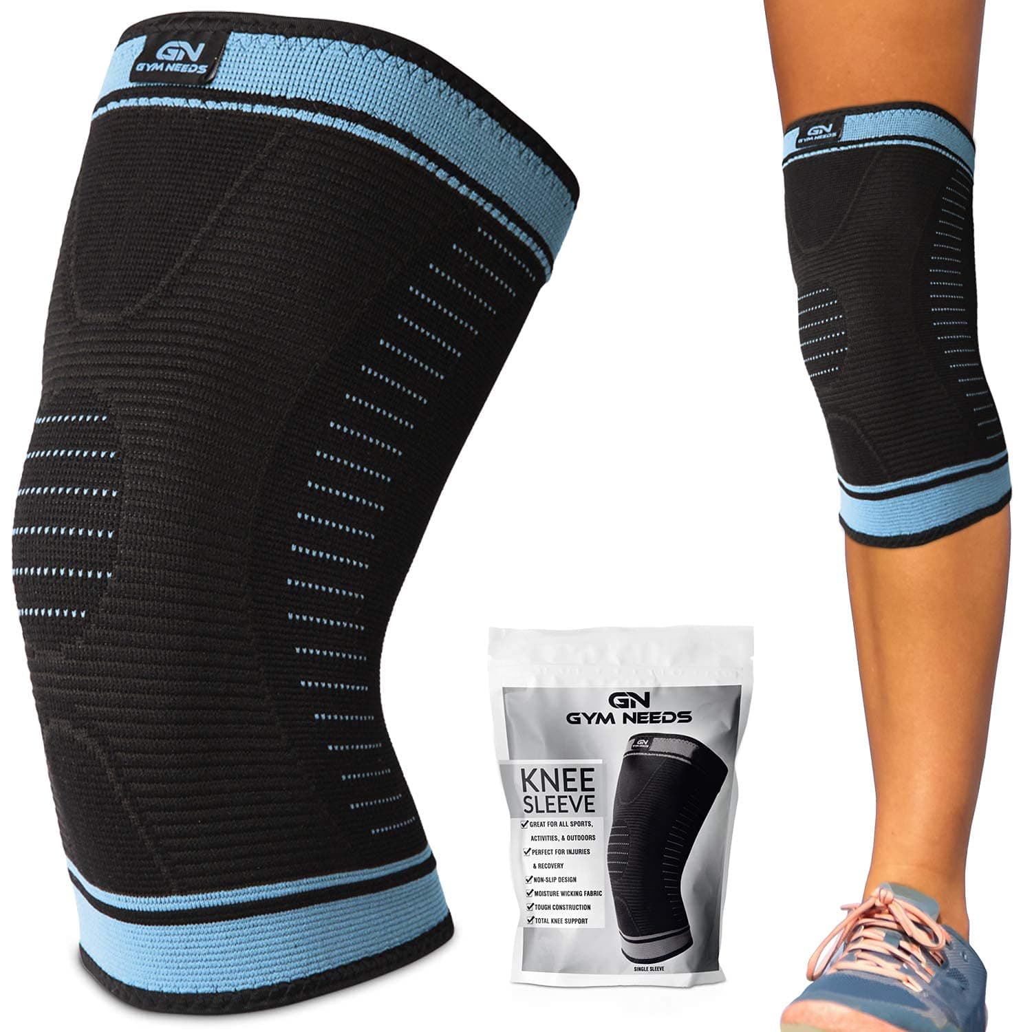 Gym Needs - Compression Knee Sleeve for Knee Support | Knee Sleeve | Compression Knee Brace for Women & Men Knee Pain | Sports Knee Brace | Athletic Knee Sleeve | Compression Sleeve | Black & Blue