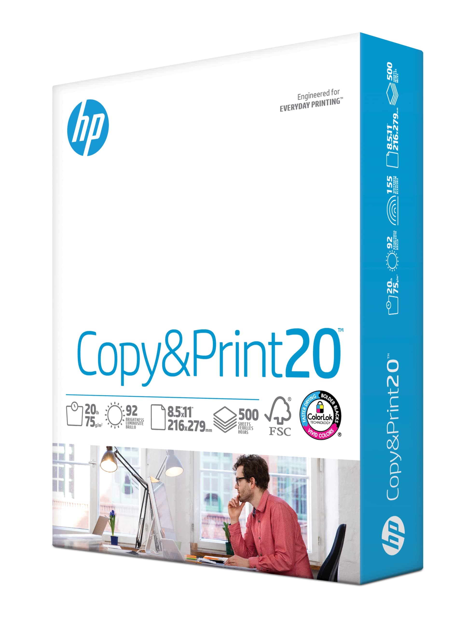 HP Papers Printer | 8.5 x 11 | Copy &Print 20 lb | 1 Ream Case - 500 Sheets| 92 Bright | Made in USA - FSC Certified | 200060