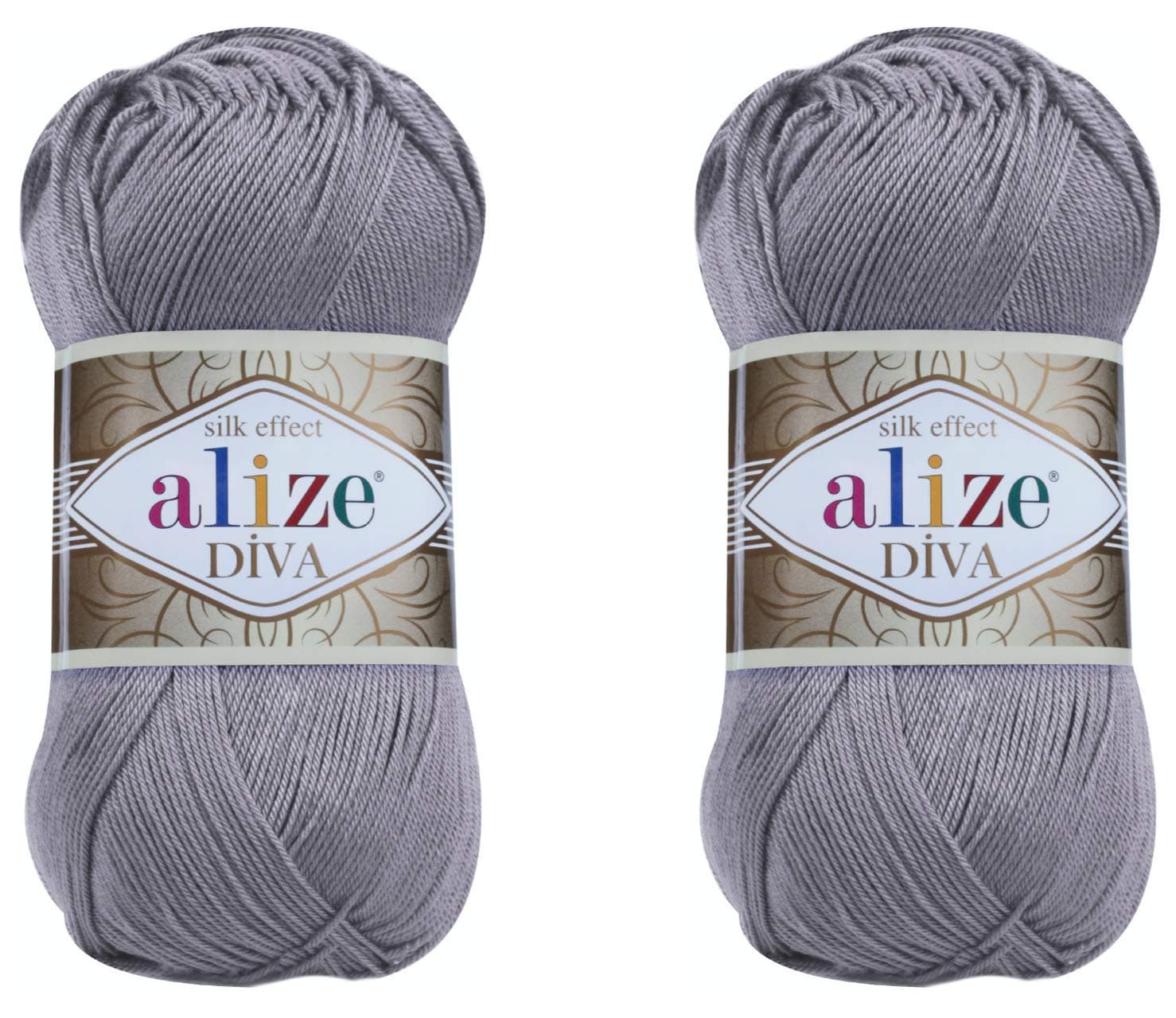 Alize Diva Microfiber Acrylic Yarn - Silk Effect Thread for Crochet & Lace Craft - 2 Skeins, 200gr, 767 yds (Smoky)
