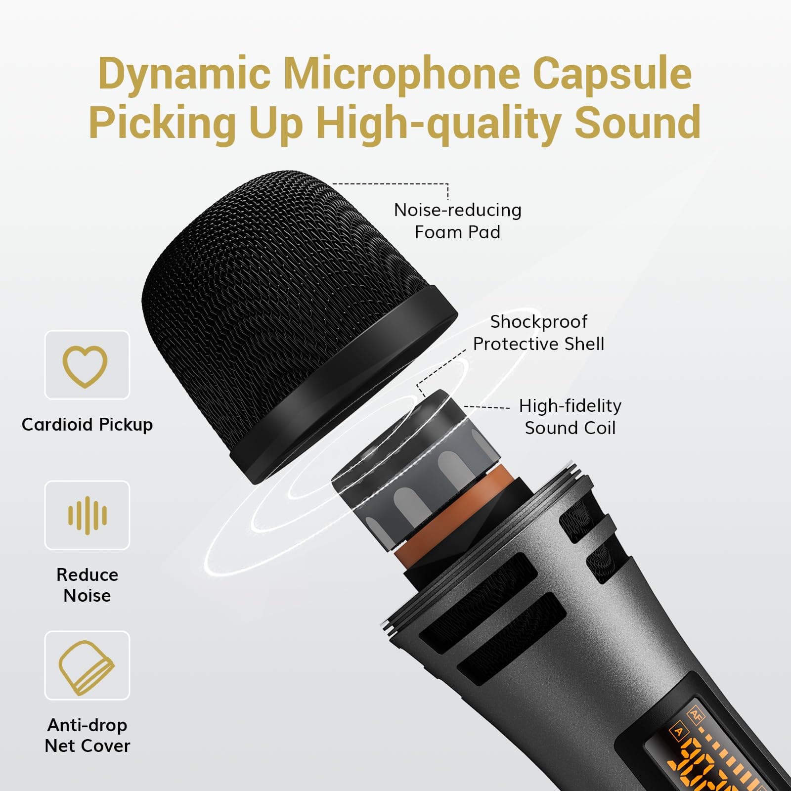 TONOR Wireless Microphone Systems, Dual UHF Cordless Karaoke Microphone Set, Handheld Dynamic Mic Microfono for Singing with Receiver for Home Karaoke, Party, Church, DJ, Wedding, Speech TW350 Grey