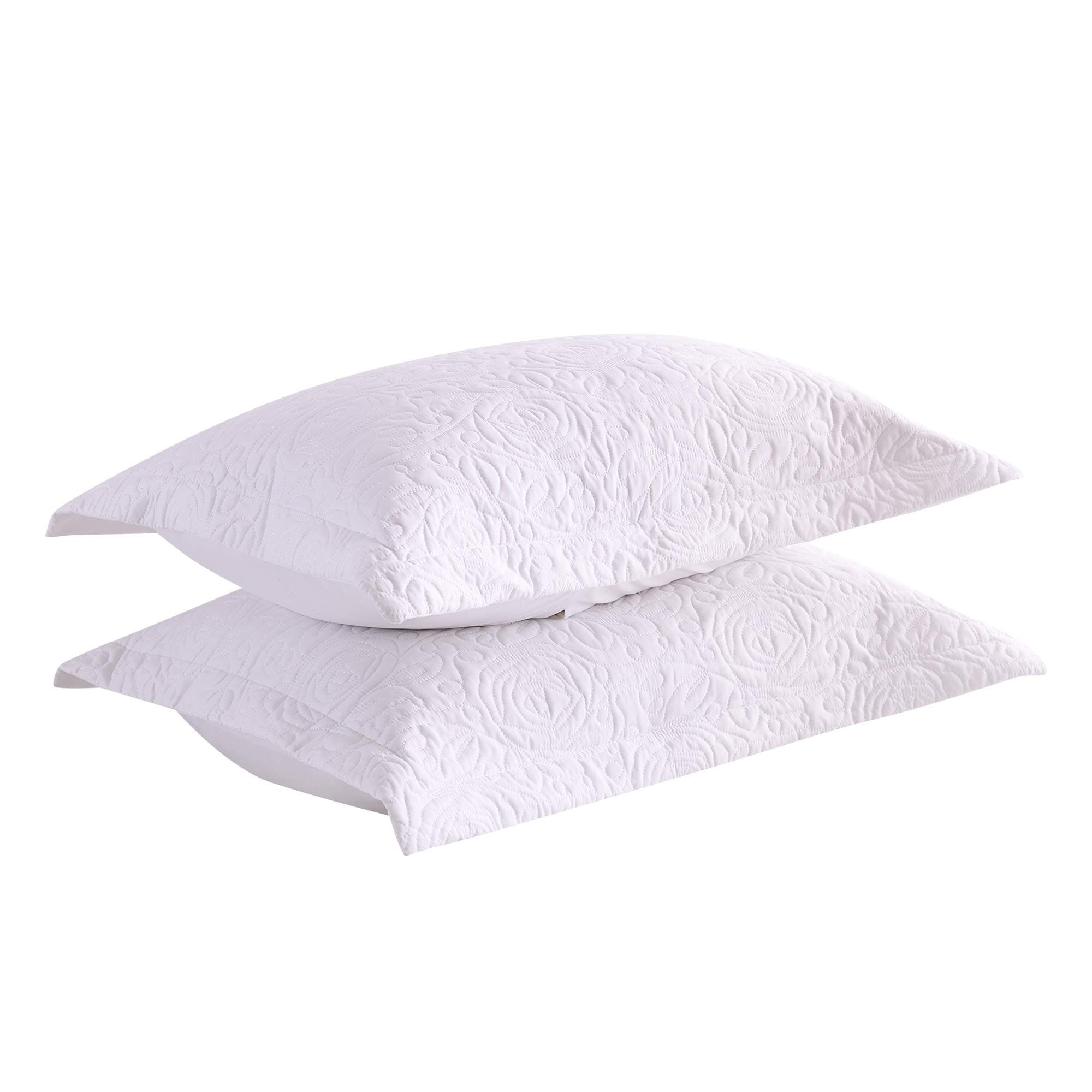 MarCielo 2-Piece Embroidered Pillow Shams, Decorative Microfiber Pillow Covers Set Standard Size White