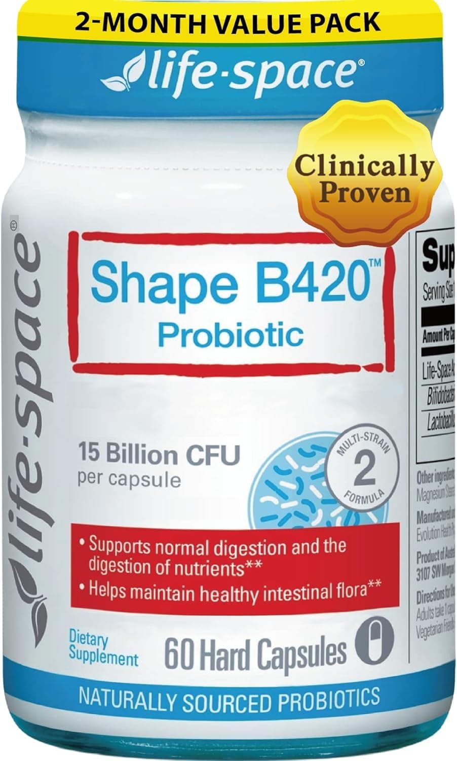 Shape B420 Probiotics for Shape Better, GLP-1 Boost, 2 Month Serving, Clinically Backed Metabolism Support, Prebiotic + Probiotic for Women and Men, 60 Vegetarian Capsules