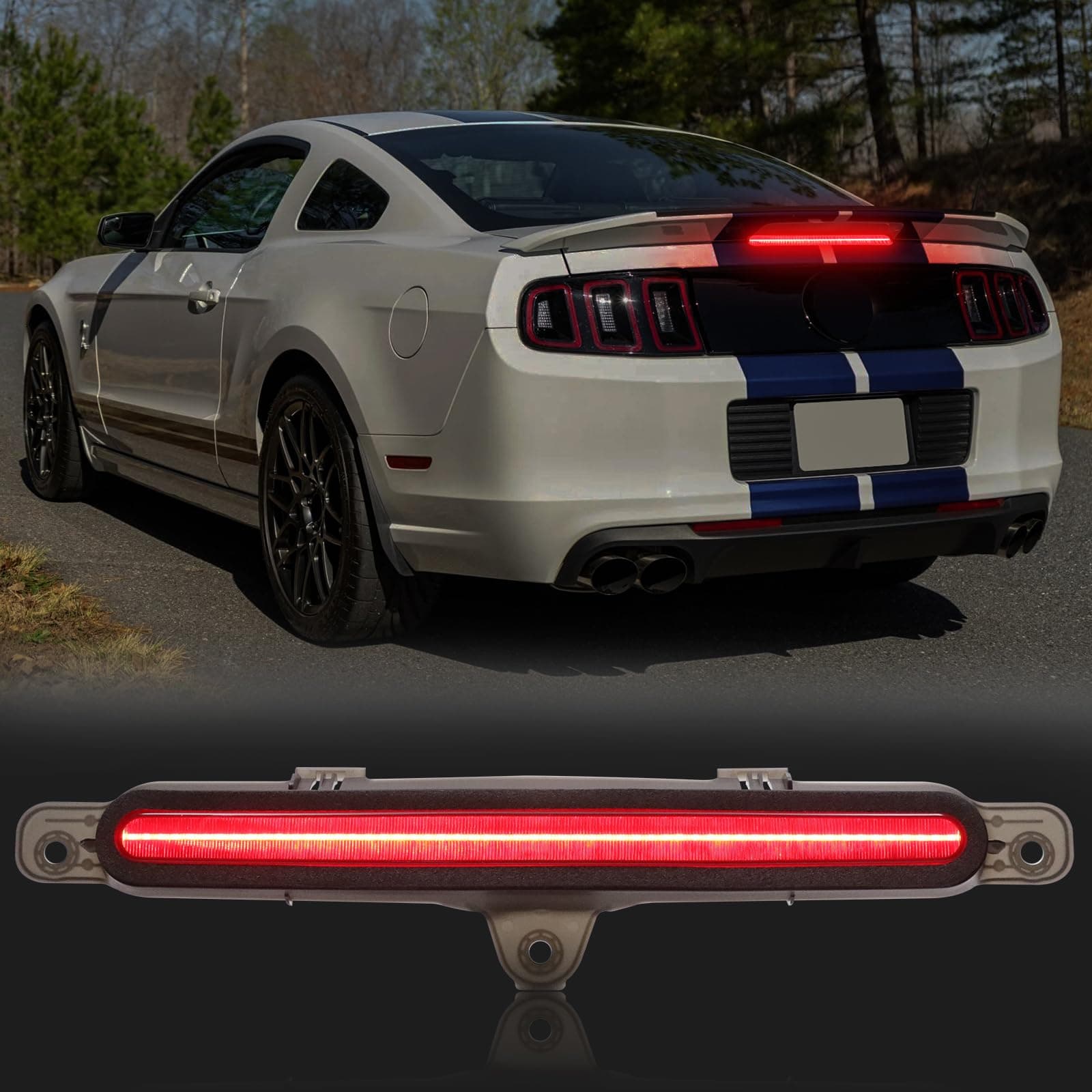 LED Third 3rd Brake Light Compatible with Mustang 2010 2011 2012 2013 2014, AR3313A613A, Red Strip Center High Mount Stop Lamp Rear Brake Lights Assembly, Smoked Len