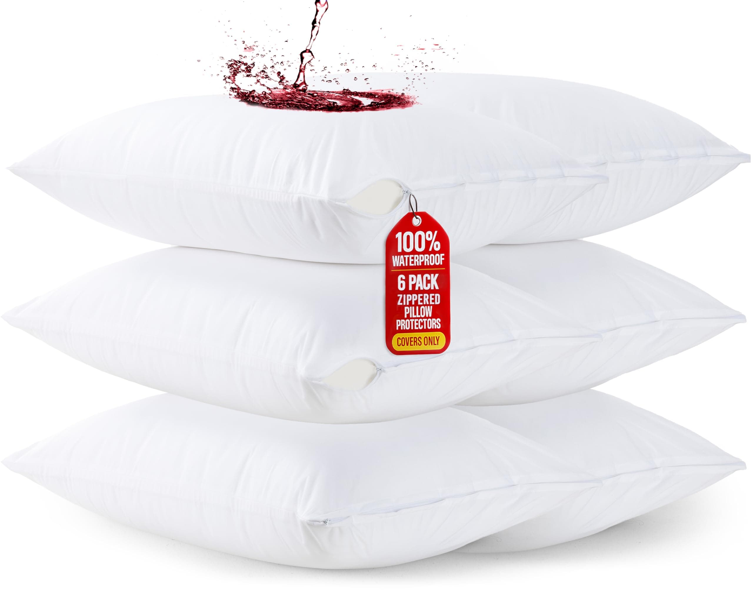 Utopia Bedding 6 Pack Waterproof Pillow Protectors with Zipper Queen Size (White), Bed Bug and Dust Mite Proof Pillow case Covers, Moisture Wicking Pillow Encasements 20 x 28 Inches