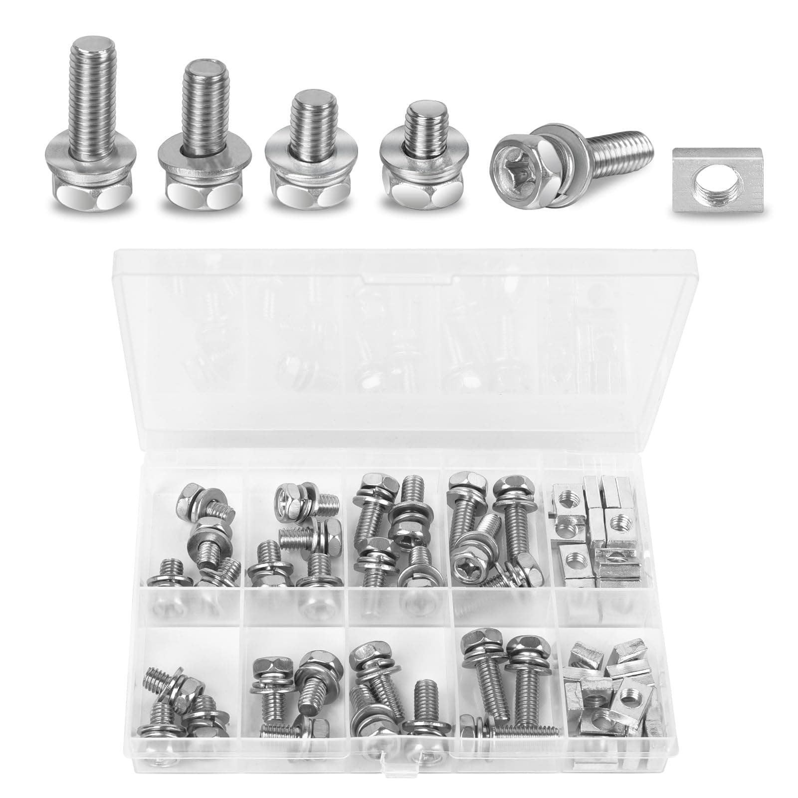 56 Pack Motorcycle Battery Terminal Nuts and Bolt Kit M6 x 10 mm 12 mm 16 mm 20 mm Bolt Square Nut Kit Stainless Steel Motorcycle Battery Screw and Nut - Perfect for ATV Bike Scooter