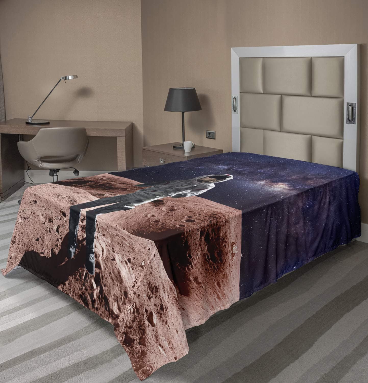 Ambesonne Outer Space Flat Sheet, Astronaut on The Space Mercury Before Milky Way Cosmos Meteor Fantasy Art, Soft Comfortable Top Sheet Decorative Bedding 1 Piece, Twin Size, Purple Brown