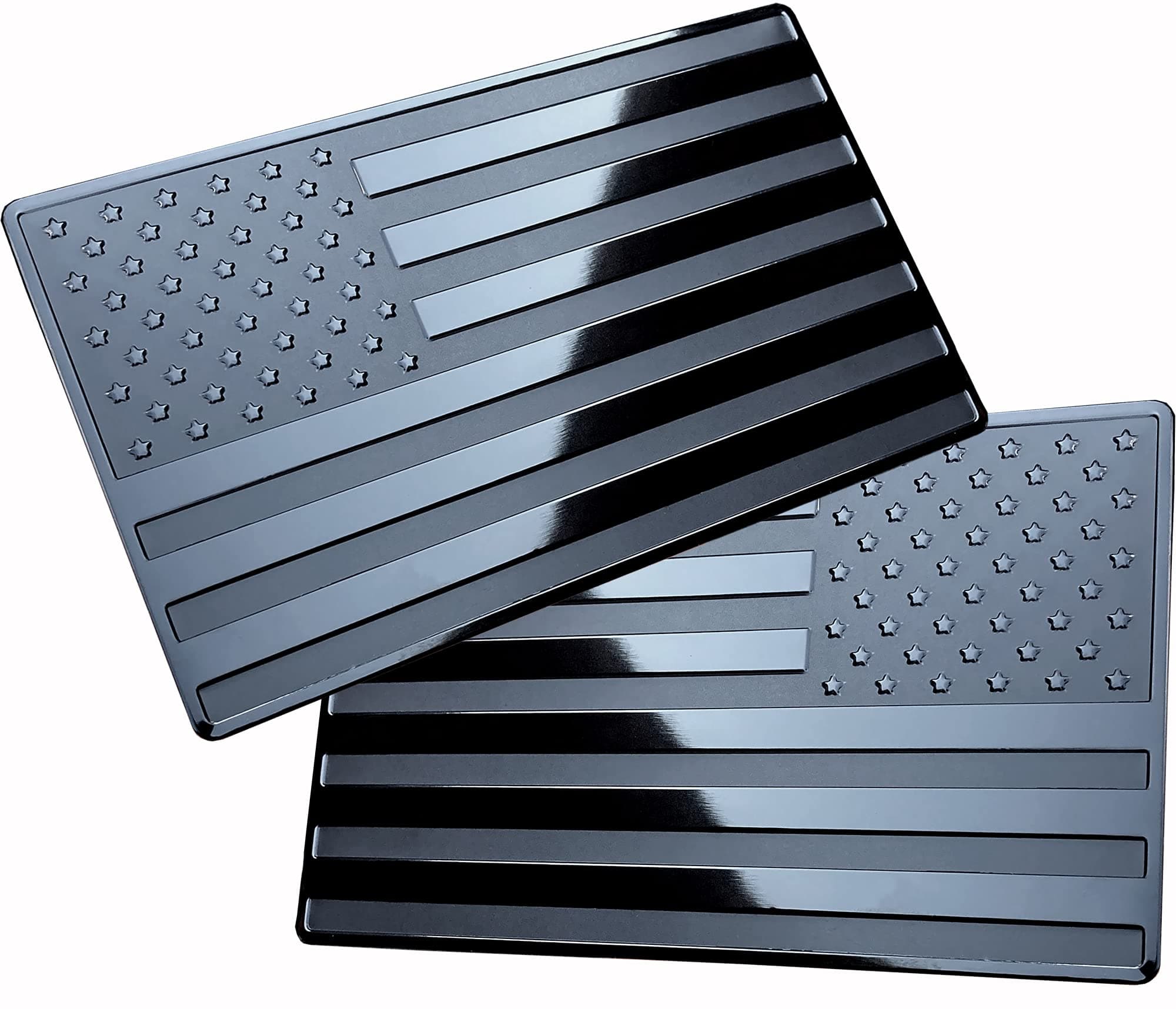 MULL American Flag Metal Auto Emblem for Cars Trucks 2pcs Forward and Reverse Set (5"x3", Black)