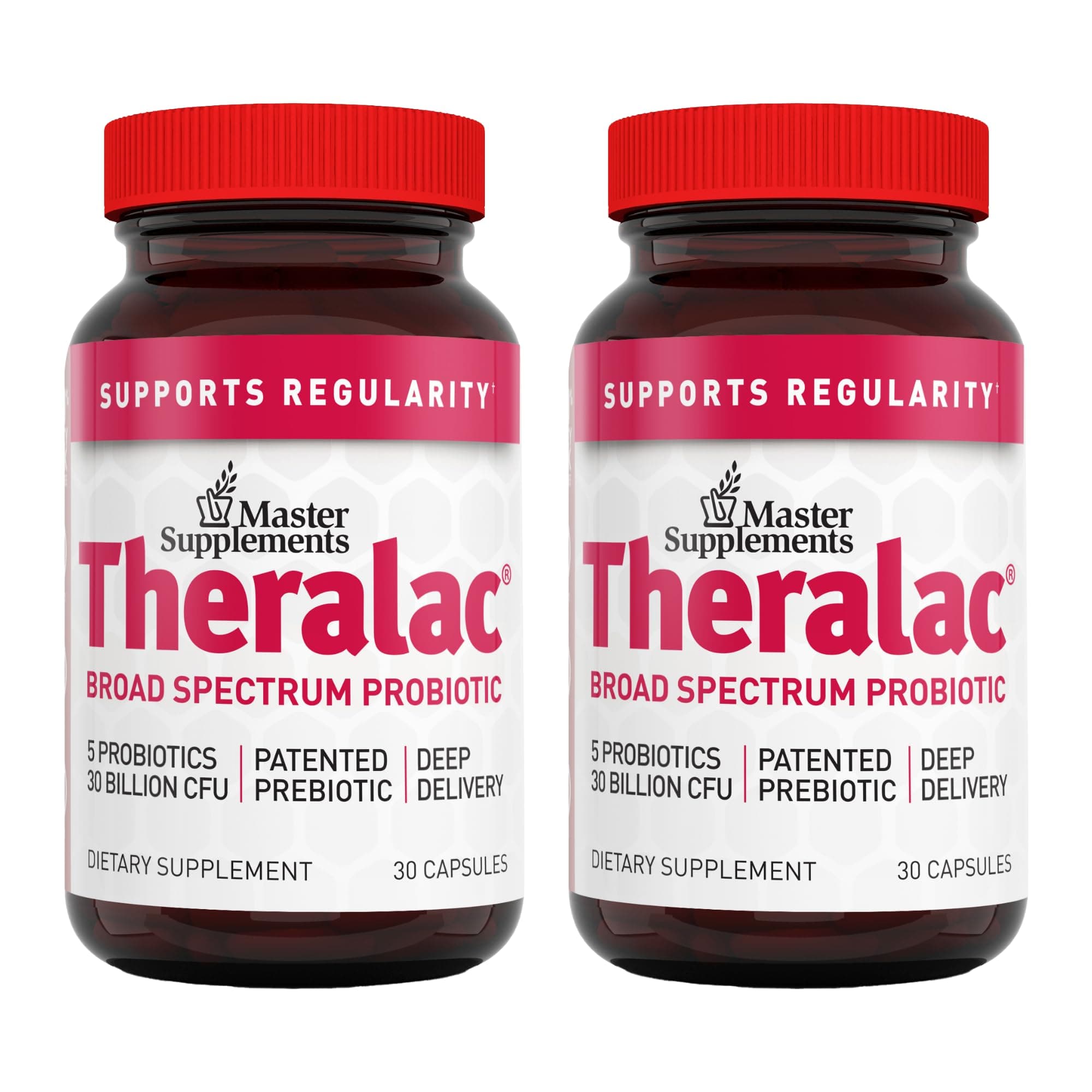 - Master Supplements Theralac - 30 Capsules, Pack of 2 - Multi-Strain Probiotic for Optimal Gut Health + Gas & Bloating Relief - Gluten Free - 60 Servings
