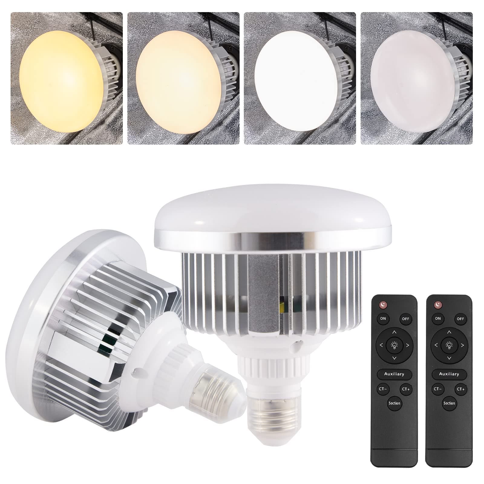 BEIYANG 2Pack 85W Photography Light Bulb for Softbox Lighting Kit Photography Soft Box Studio 6000K Bulbs LED Lighting, Remote Set