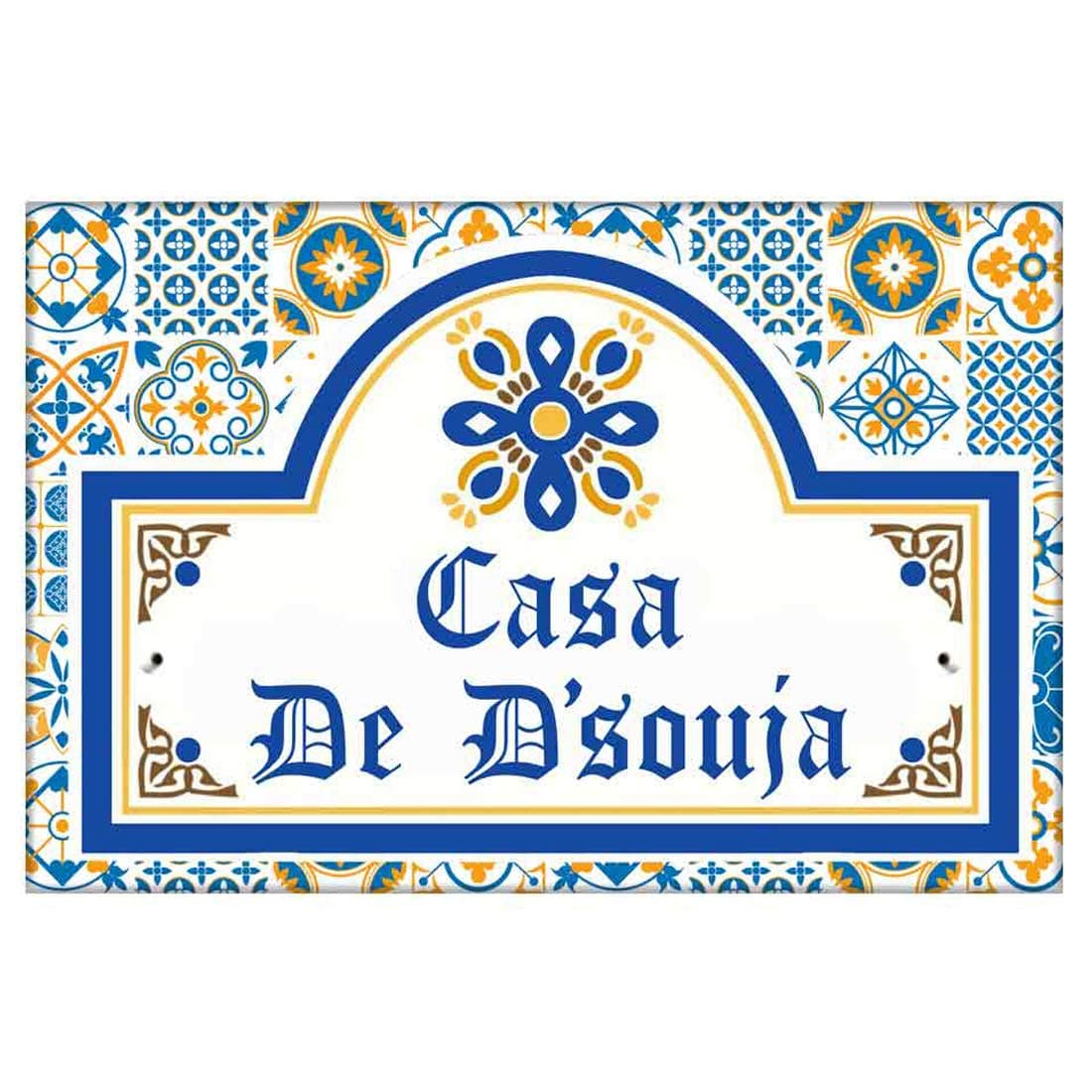 Nutcase Personalized Name Plates for Home - Customized Outdoor Nameplate- Waterproof Sunboard Digital Print -Spanish Azulejo Portuguese Style -W-12 x L-8"- Love from Lisbon