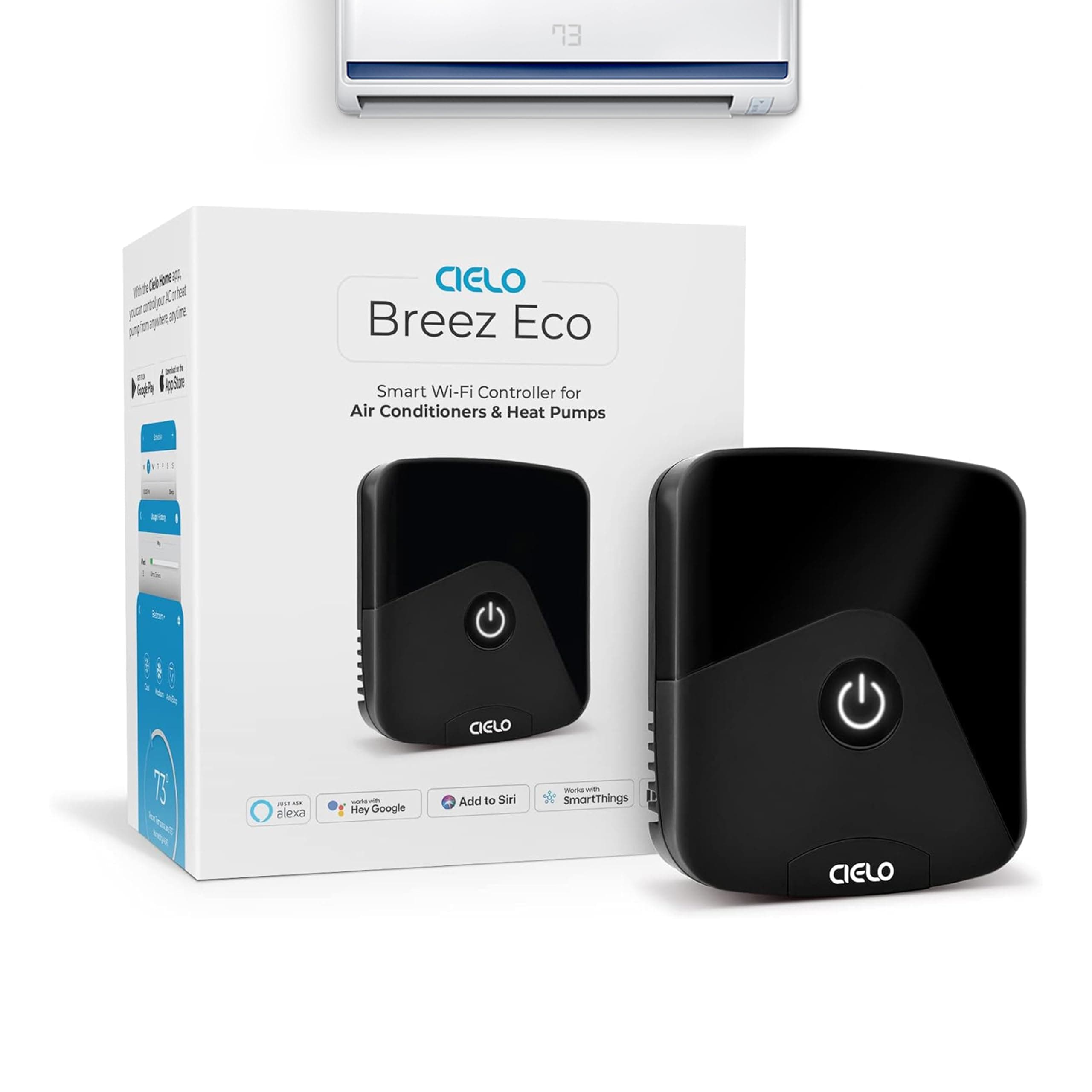 Breez Eco | Smart AC Controller for Mini Split, Window, Portable ACS | WiFi, Alexa, Google, Siri Shortcuts, SmartThings, IFTTT, Free App, NO Subscriptions | Schedules, Geofencing, Comfy (Black)
