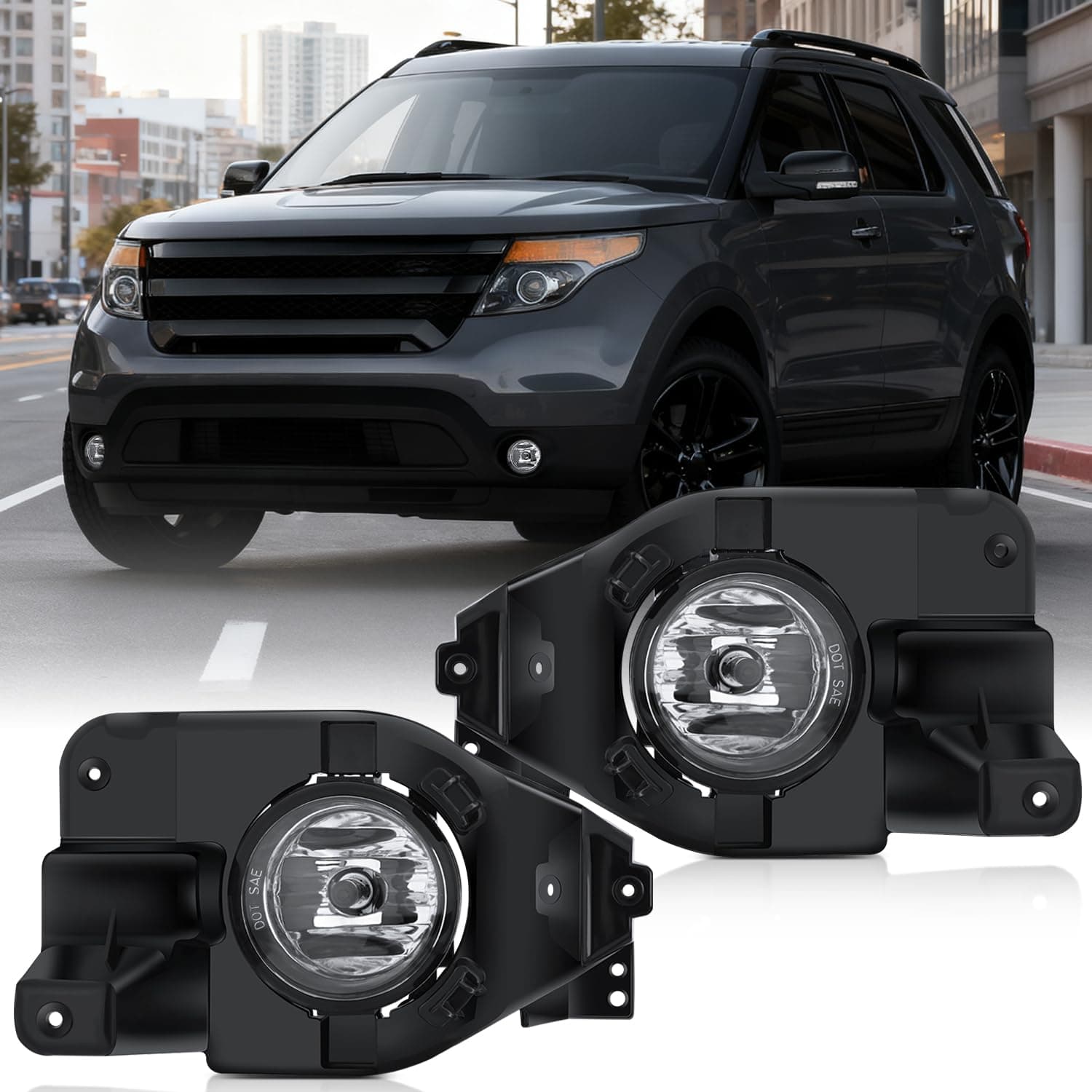 Fog Lights Assembly Compatible with 2013 2014 2015 Ford Explorer w/H11 12V 55W Bulbs Clear Lens Driver and Passenger Side