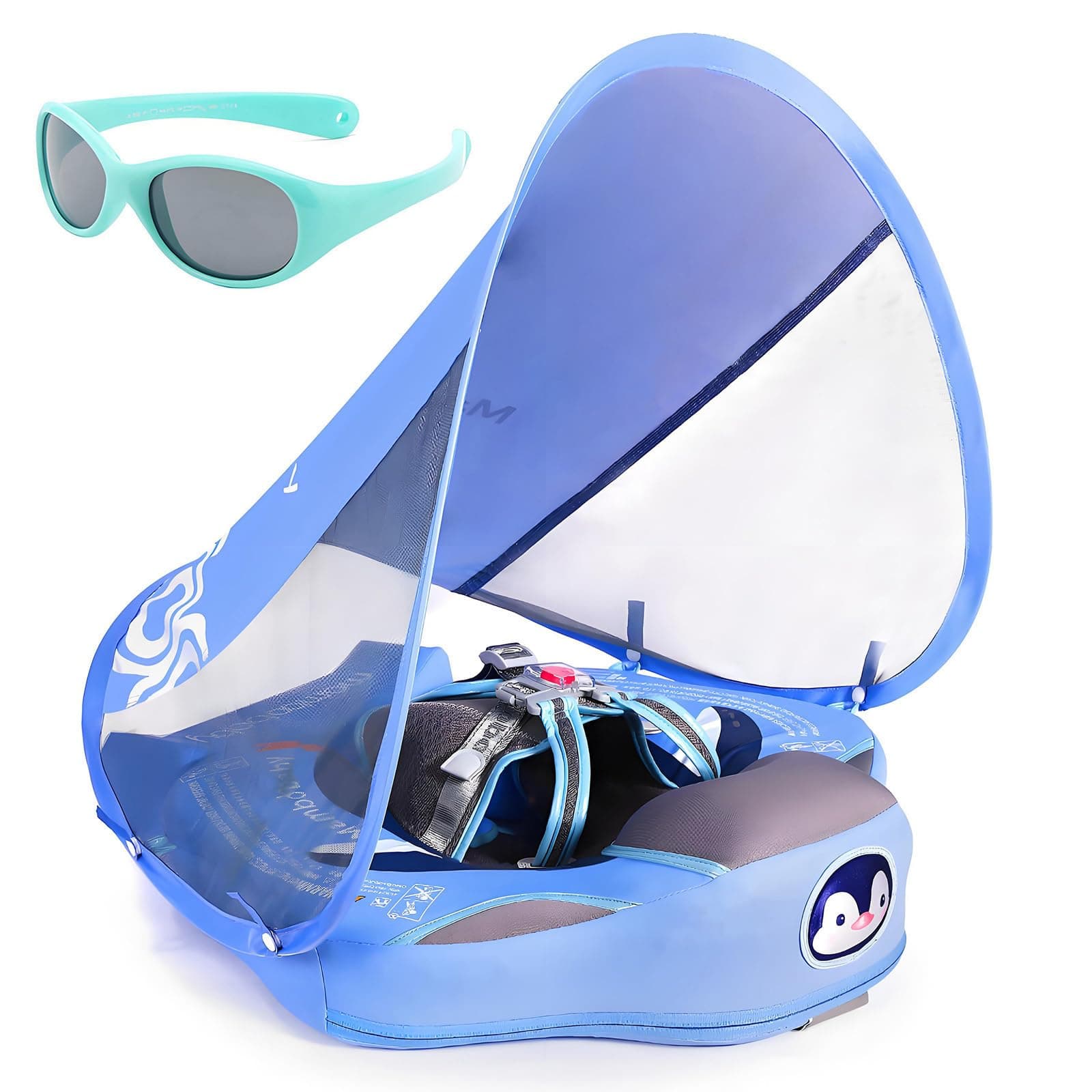 Mambobaby Float with Canopy and Tail New Upgraded Non-Inflatable Baby Pool Float Mambo Float Swim Trainer Solid Infant Swim Float Adjustable Pearl Foam Baby Swim Ring