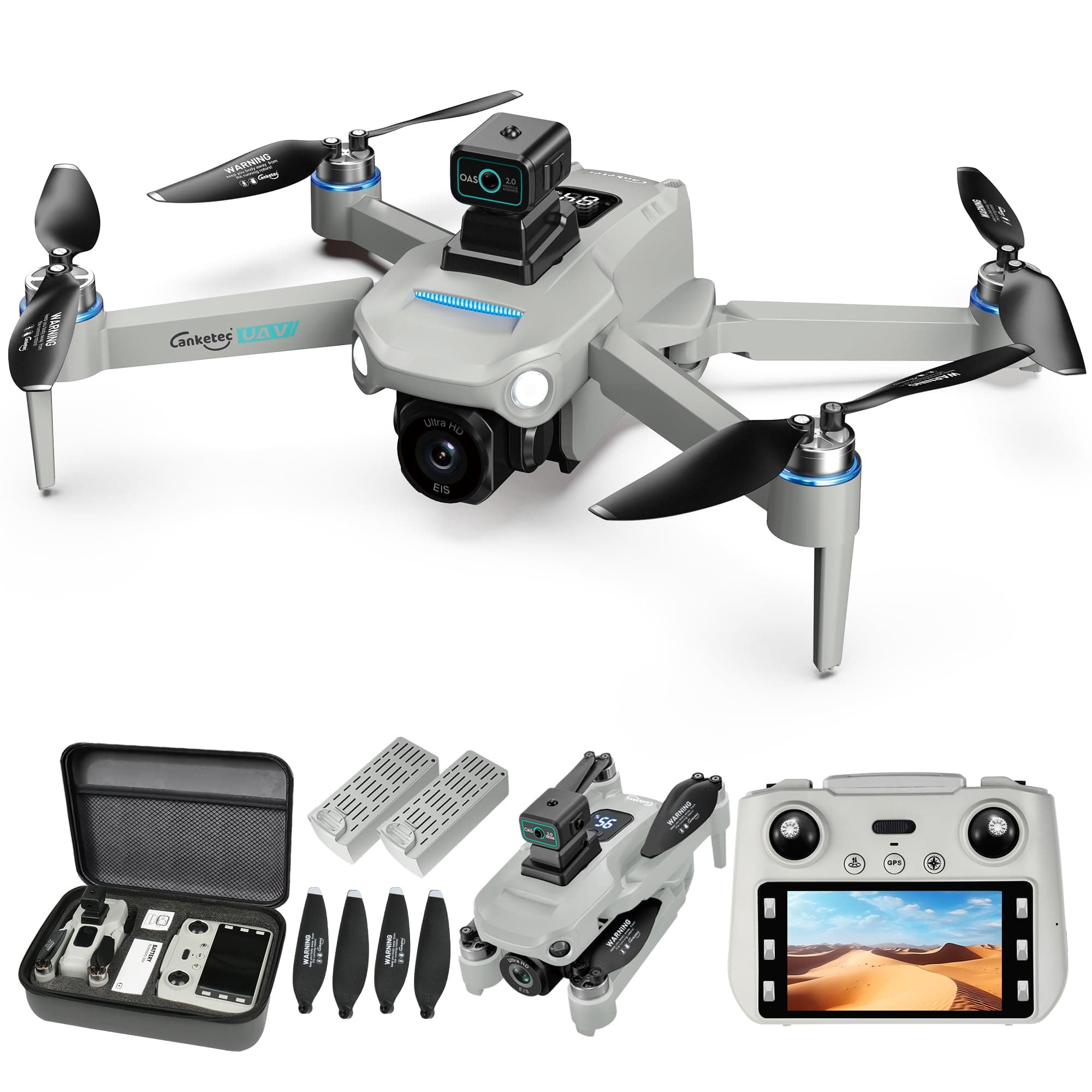 Drone with Camera for Adults 4K, Upgraded 4.5inch LCD RC Screen, GPS Quadcopter Brushless Motor, Auto Return, Follow Me, Waypoint Fly, Optical Flow, Visual Tracking,60 Mins Flight, Foldable 5G Transmission FPV Quadcopter for Beginners