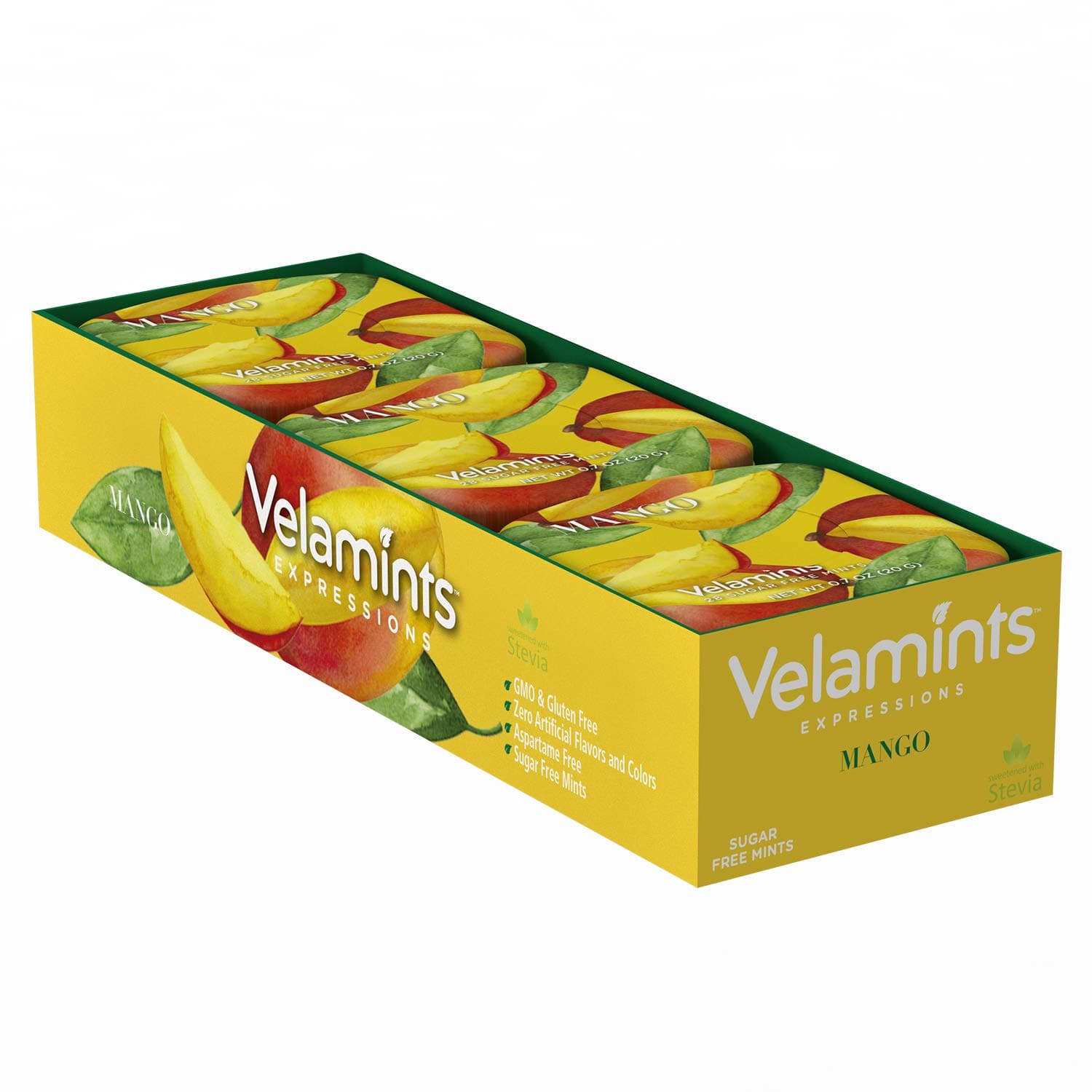 Velamints Sugar Free Mints - Expressions Mango Breath Mints Tin - Aspartame-Free Sweetened with Stevia, 20 Gram (Pack of 6 Tins)