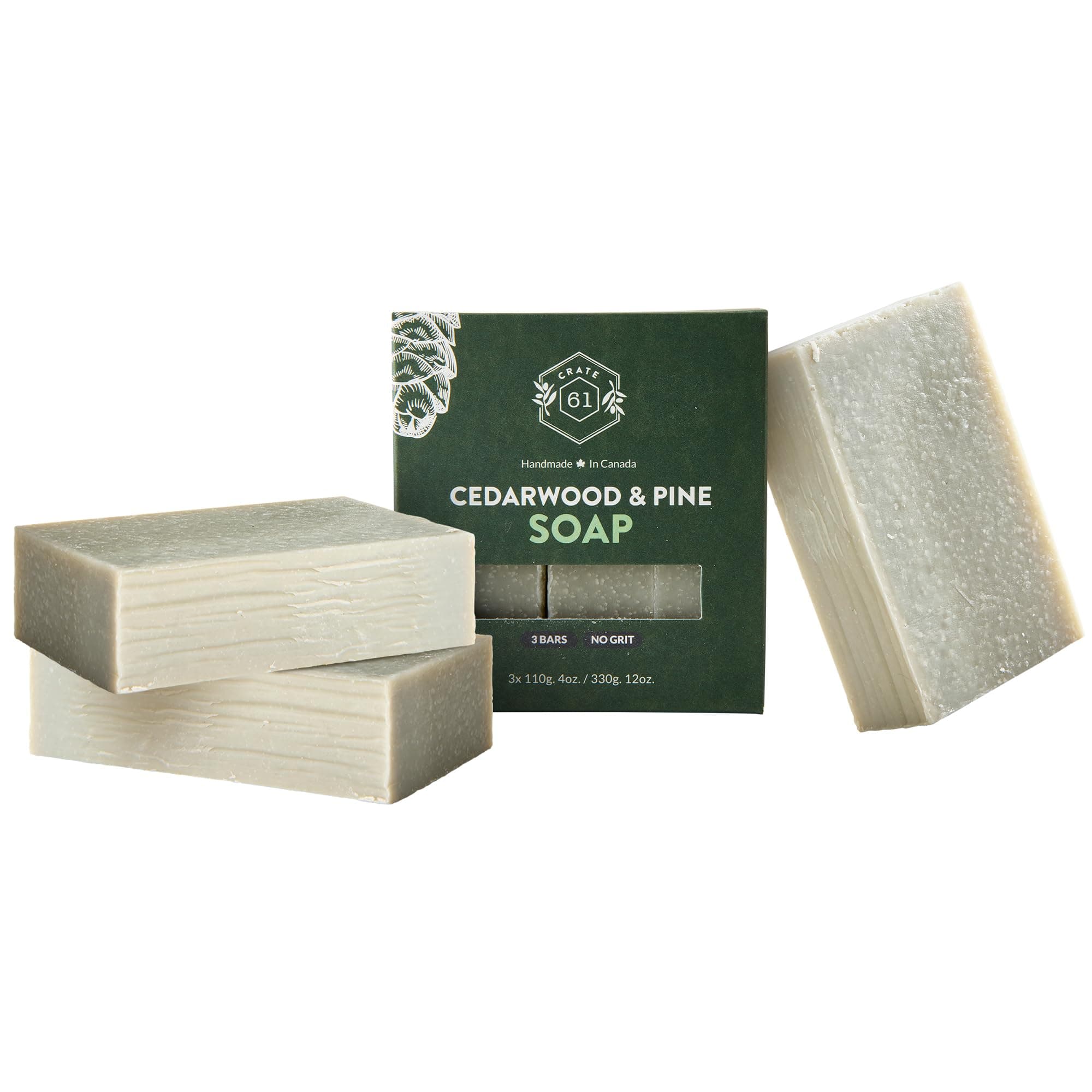 Handmade in Canada, Plant Based Cold Process Natural Bar Soap For Face And Body, With Premium Essential Oils, For Men And Women 3 Pack (Cedarwood Pine)