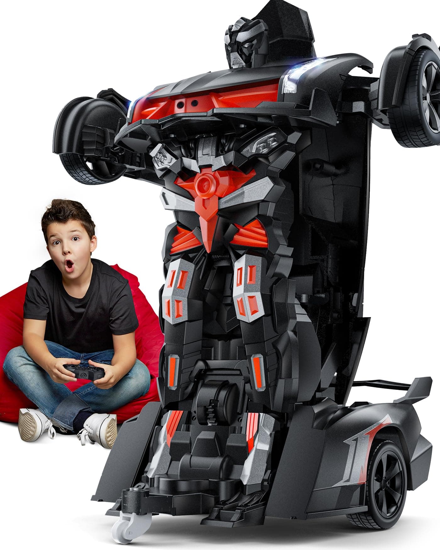 V992 Transform Robot RC Car, 1:14 Scale, 2-in-1 Robot Toy Car with Sound & Light Effects, Gesture Sensing, Automatic Deformation, Ideal Gift for Boys and Girls