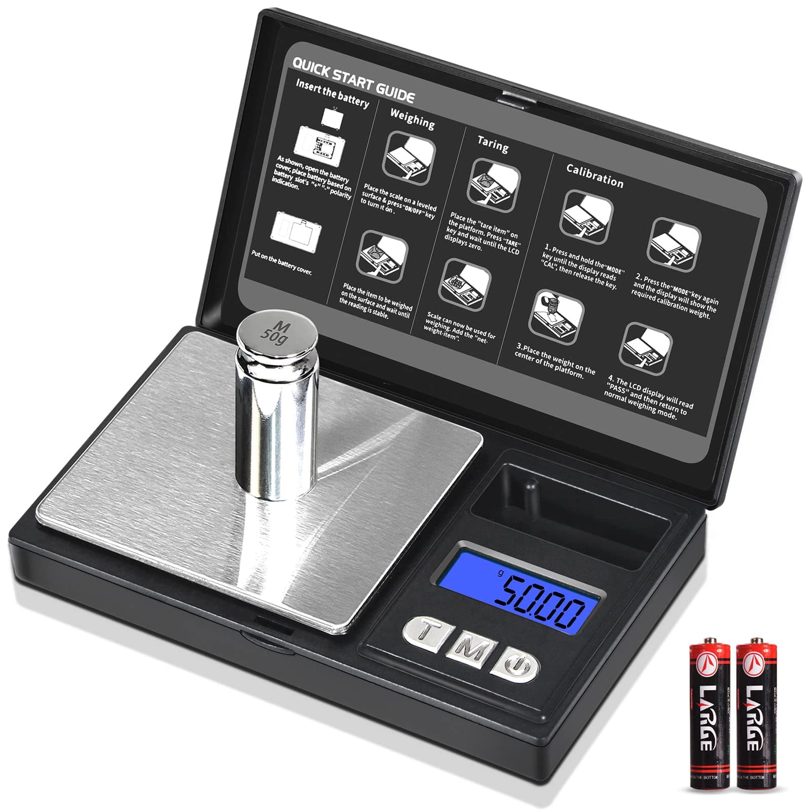 THINKSCALE 𝗚𝗿𝗮𝗺 𝗦𝗰𝗮𝗹𝗲, 𝟮𝟬𝟬𝗴/𝟬.𝟬𝟭𝗴 Mini Pocket Scale with 6 Units, Tare, Scales Digital Weight Grams for Jewelry, Medicine, Coffee, Herb, Cal Weight Included