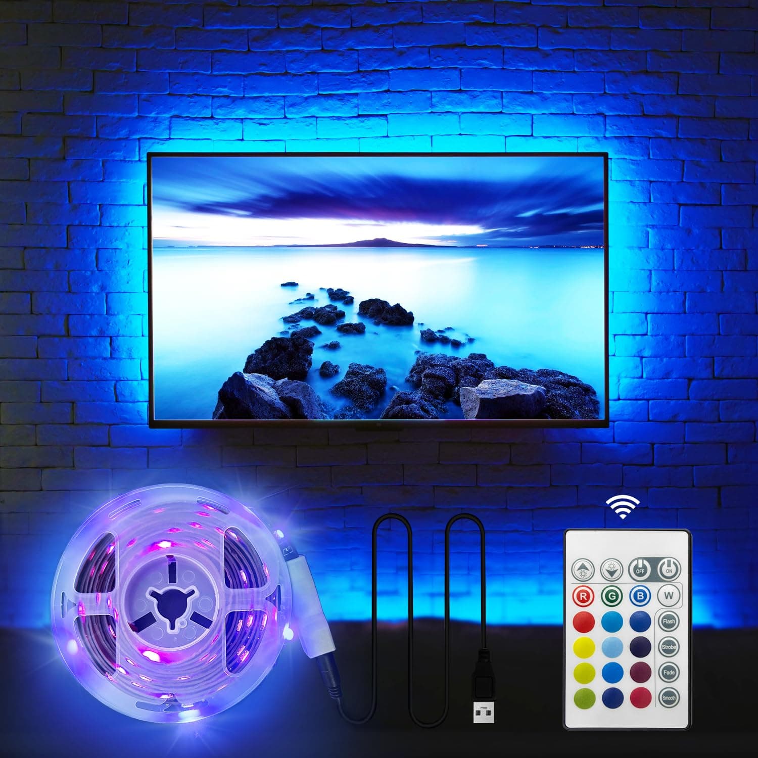 MXTC USB Powered LED Strip Backlight for Flat Screen TV with 20 Color Option (32-Inch to 65-Inch)