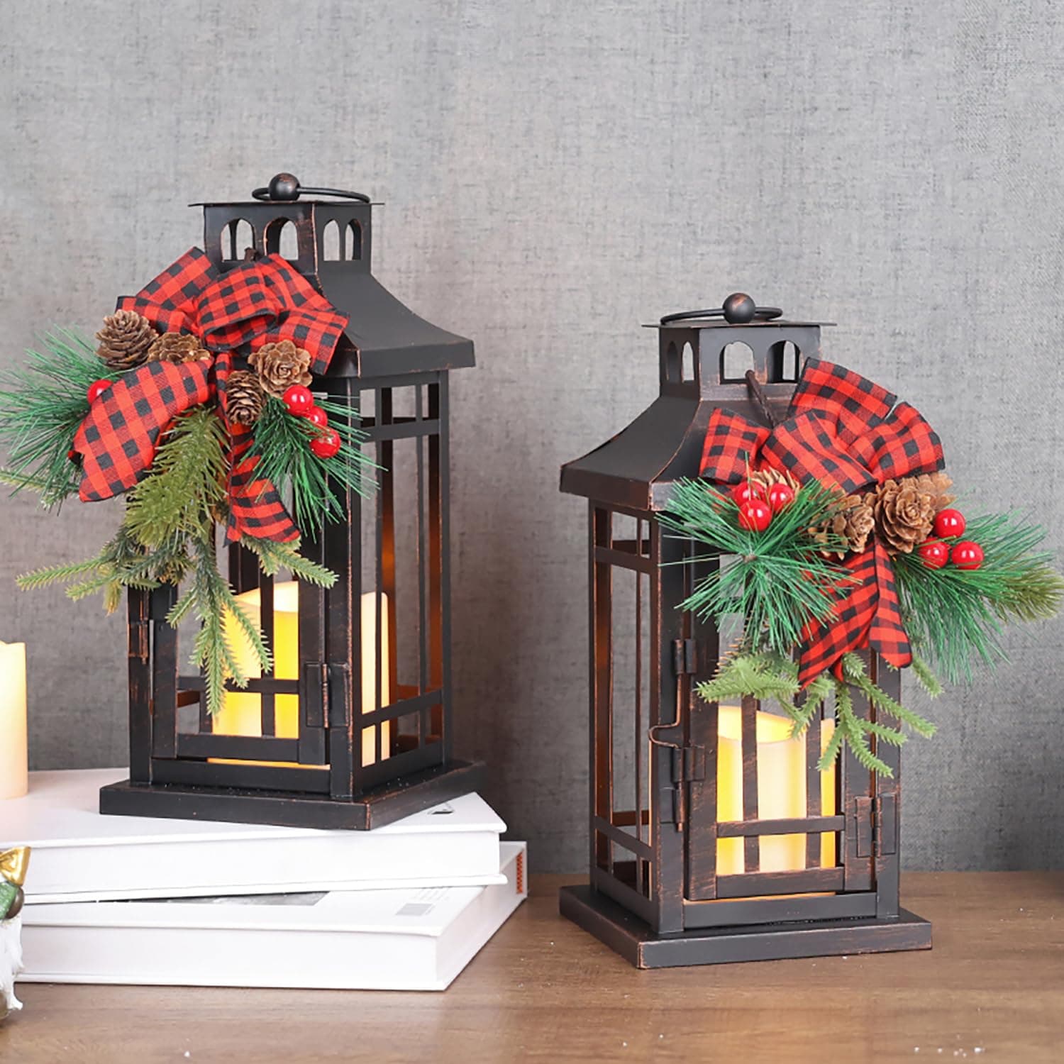 NEEDOMO 2Pack Decorations Indoor, Outdoor Led Lanterns Decorative for Table Centerpieces, Vintage Metal Hanging Candle Holder, Home Decor, Wedding, Party, Living Room, Patio, Porch