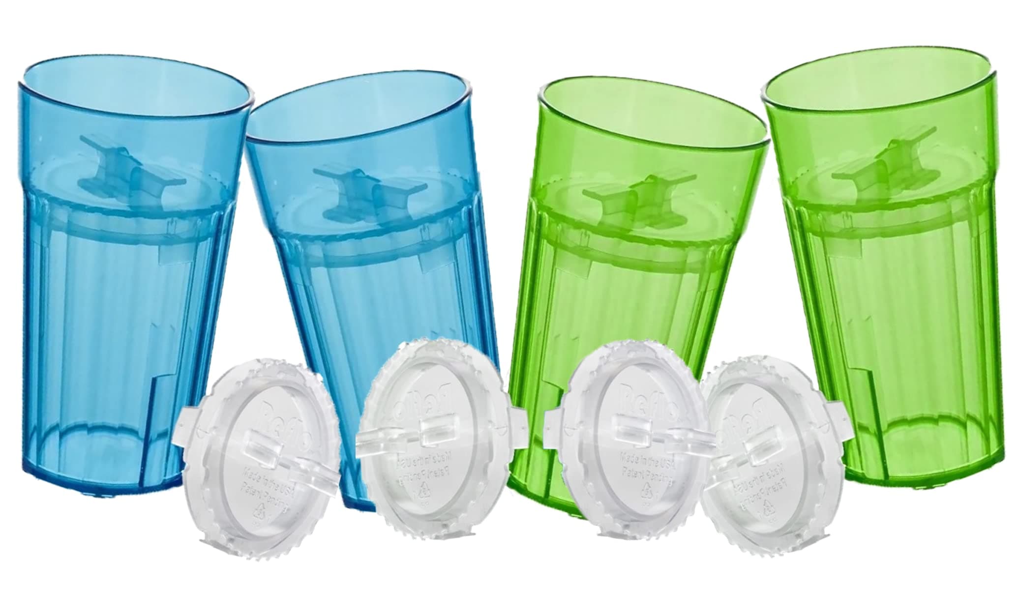 Reflo Smart Cup (Blue & Green 4-Pack) Now Unbreakable, Open-Rim Transition Training Cups For Toddlers, 360 Free-Flow, No Suction - USA Made