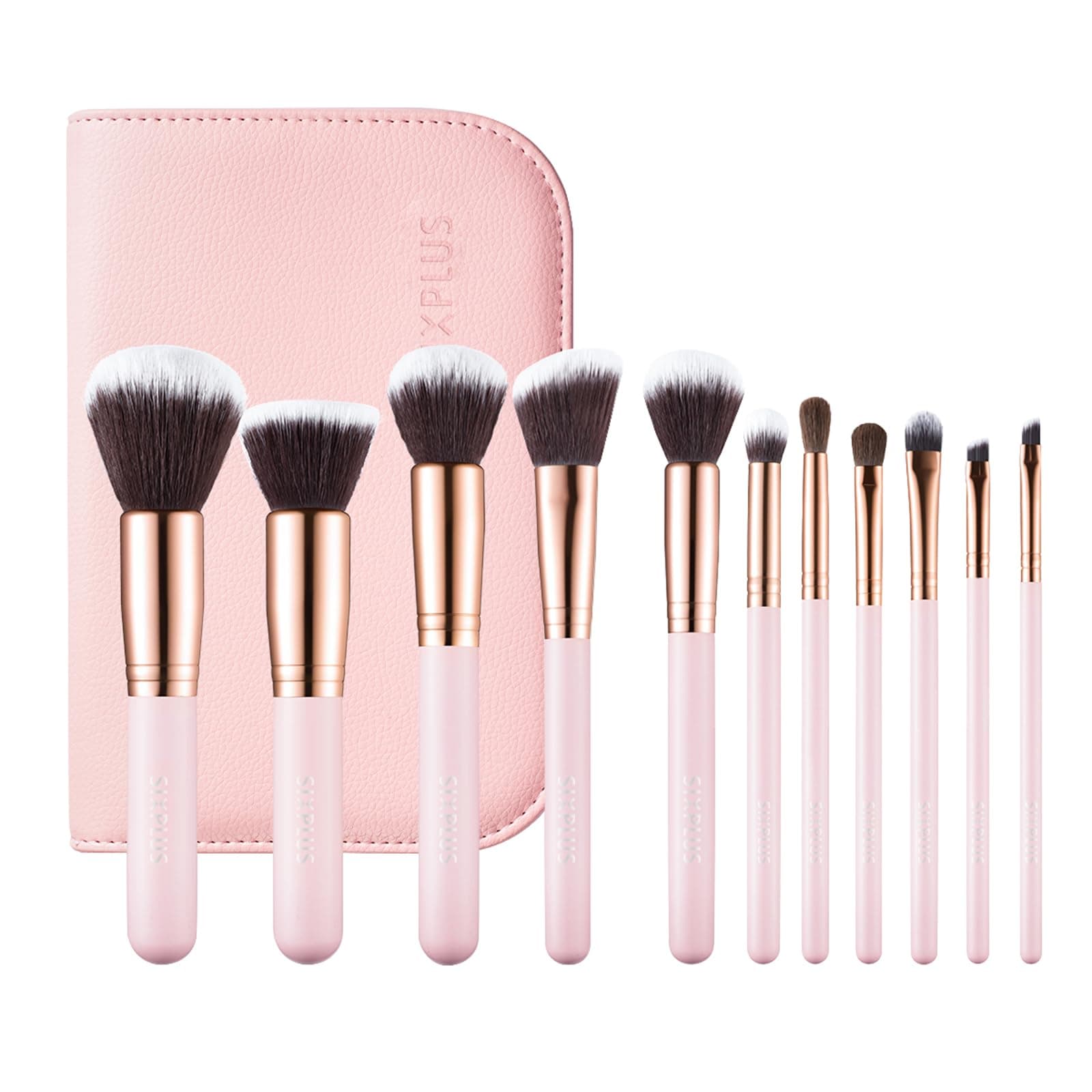 SIXPLUS 11Pcs Pink Makeup Brushes Professional Makeup Brush Set with Bag