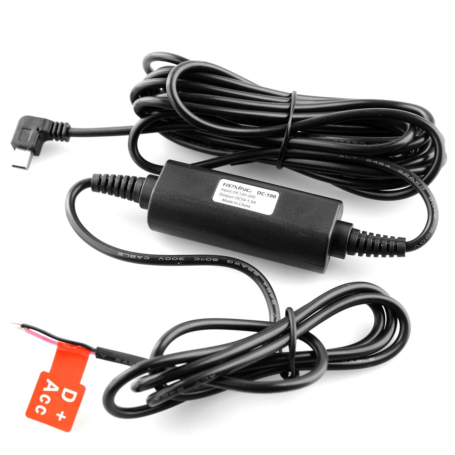 Rexing Hard Wire Kit for Dash Cam, Mini-USB Port, 12V to 5V, DC 12V - 24V