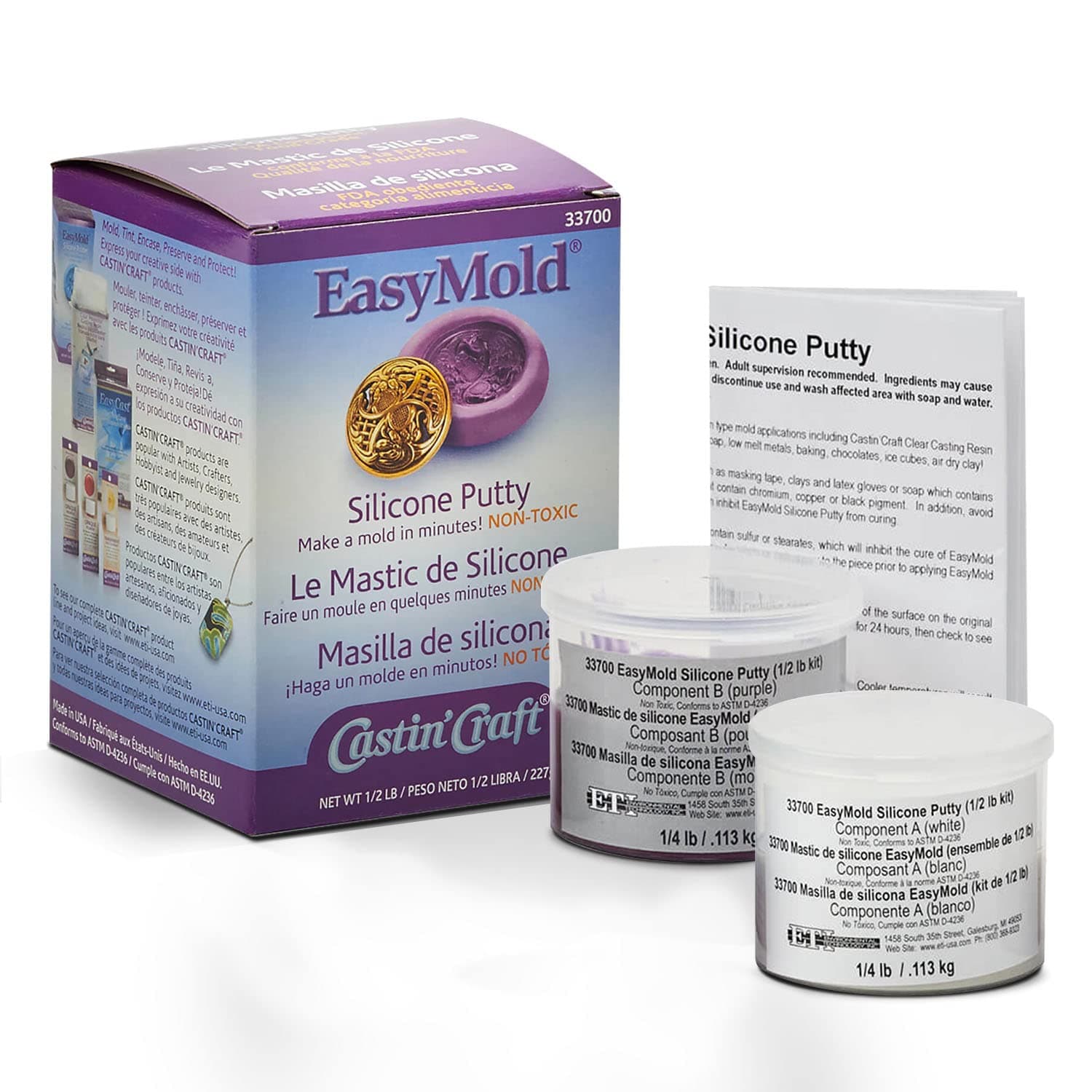 Environmental Technology Castin'Craft EasyMold Silicone Putty (½ lb Kit) 2 Part Molding Compound | Food Safe & Non-Toxic | Heat-Resistant Molds for Casting Resin & Epoxy | Mold Making in Minutes