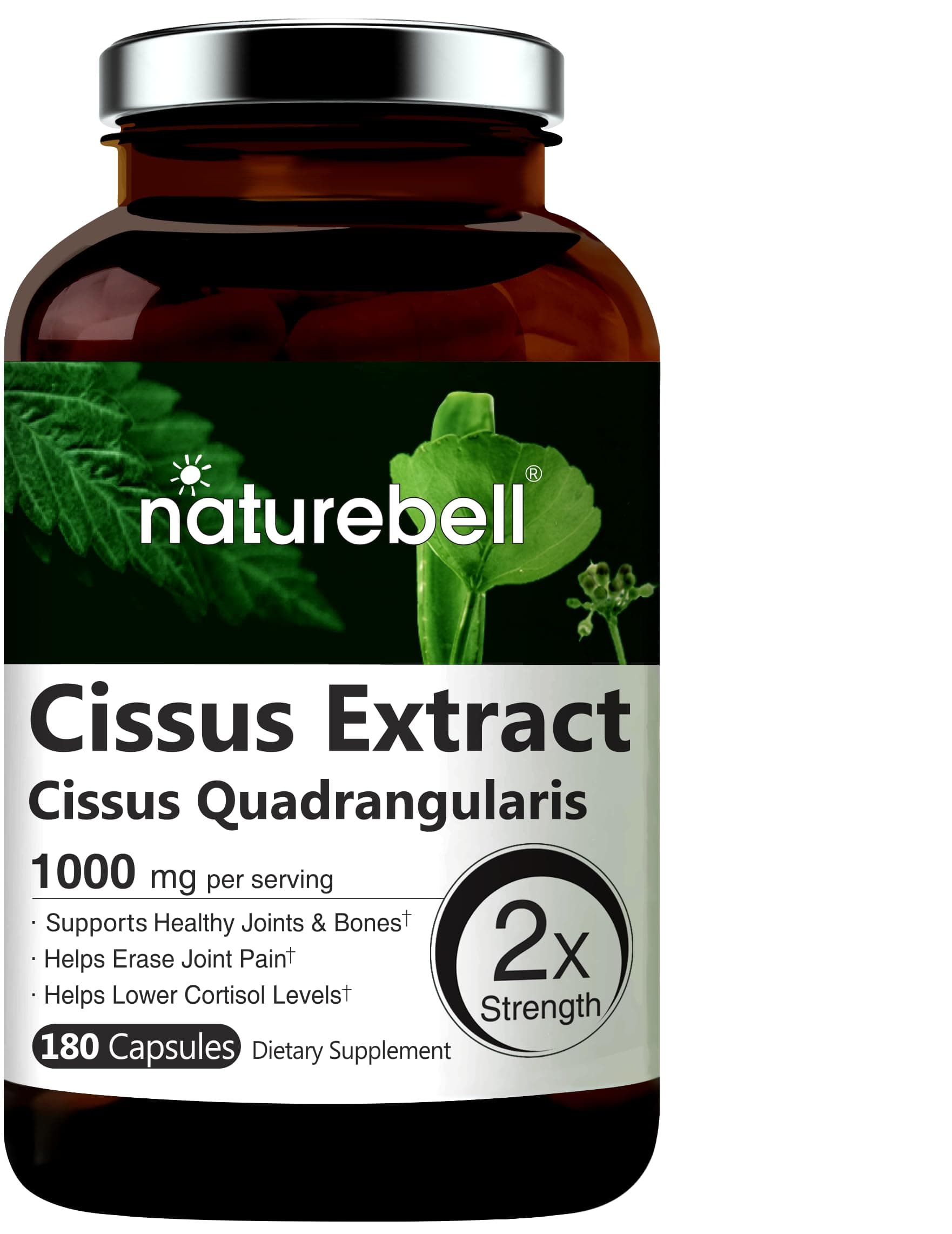NatureBell Cissus Quadrangularis Capsules, 1000mg Per Serving, 180 Capsules, Premium Cissus Capsules, Support Joint, Tendon, Bone, Skin, Hair and Cartilage.
