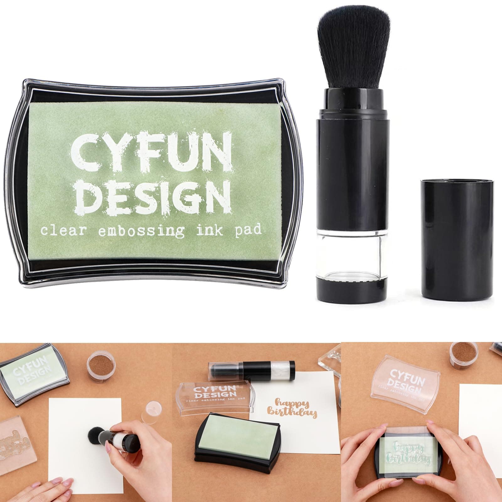 1 Pcs Clear Embossing Ink Pad and 1 Pcs Embossing Powder Tool Applicator Sets for Stamping & Scrapbooking, Transparent Slow-Drying Crisp Ink, | Long-Lasting Inkpads for Rubber Stamps