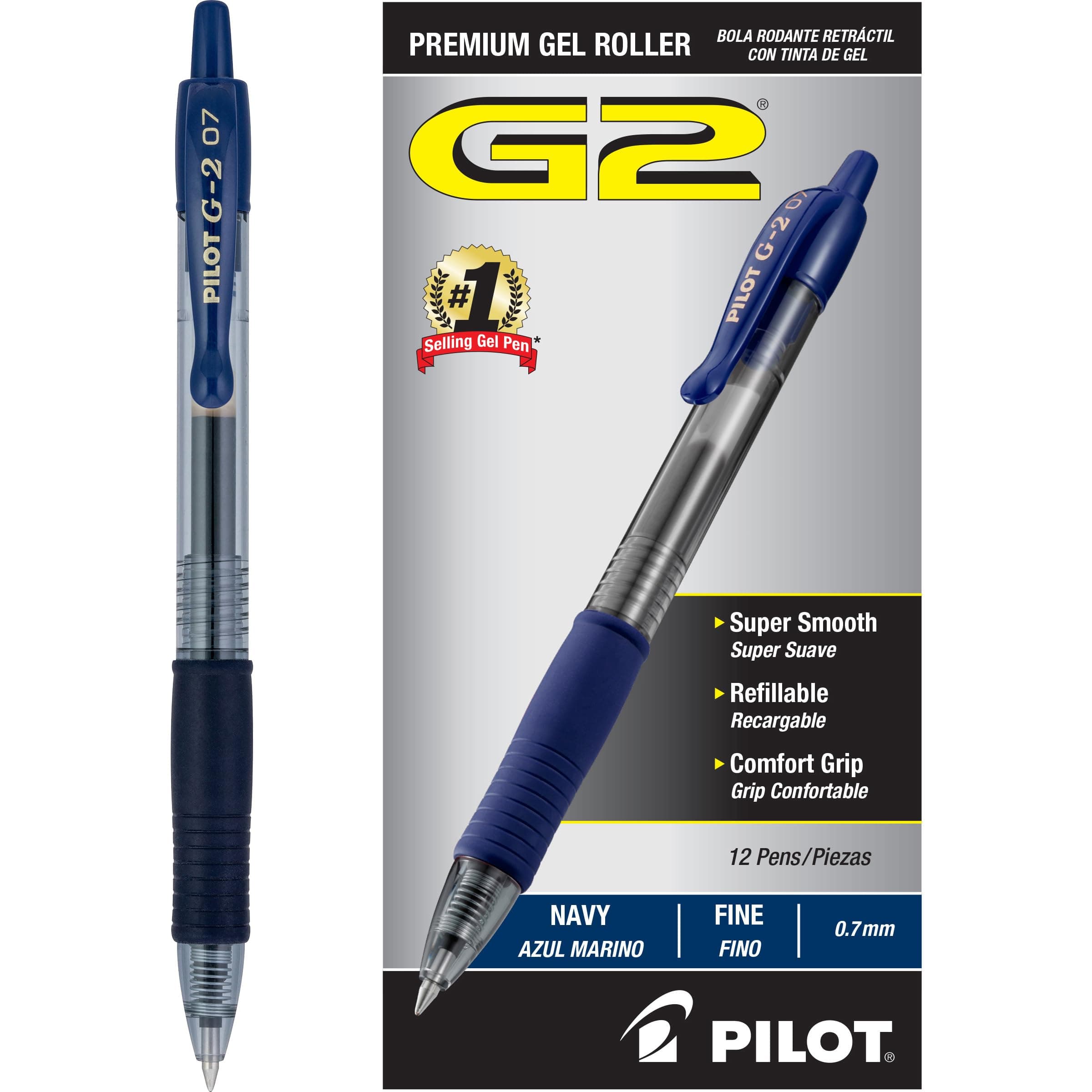 G2 Premium Refillable and Retractable Rolling Ball Gel Pens, Fine Point, Navy Blue Ink, 12-Pack (31187)