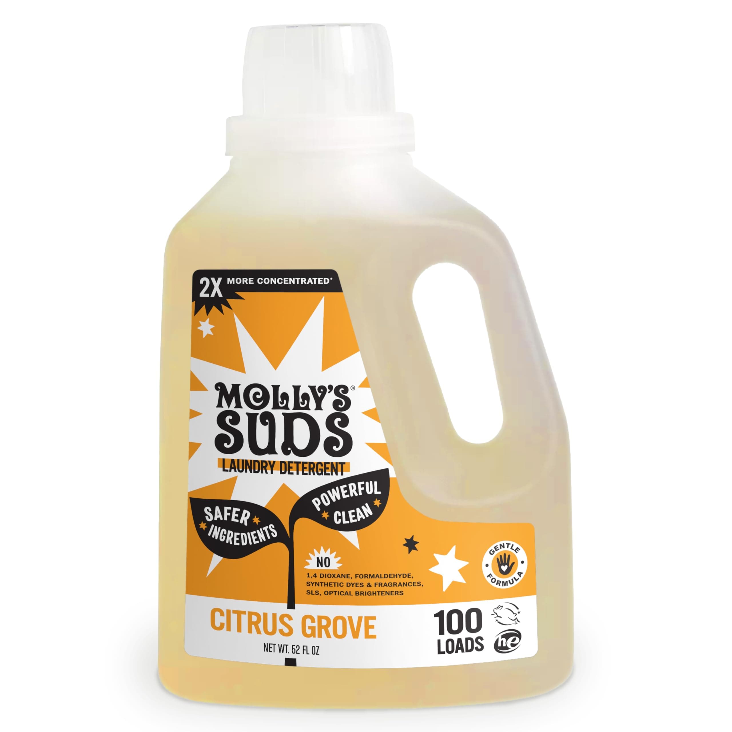 Molly's Suds Liquid Laundry Detergent | Clean Laundry Detergent Soap for Sensitive Skin | 2x Concentrated, High Efficiency (HE) | Citrus Grove - 100 Loads