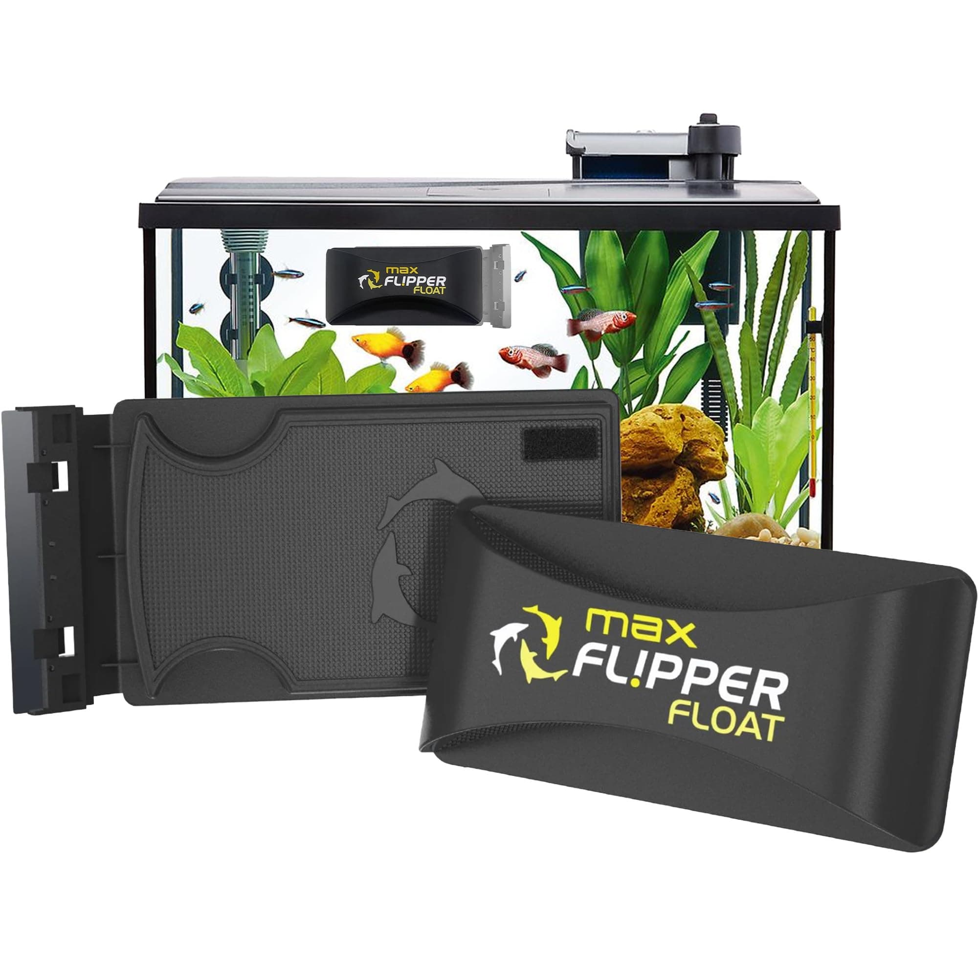 FL!PPER Flipper Cleaner Float - 2-in-1 Floating Magnetic Aquarium Glass Cleaner - Fish Tank Algae Cleaner - Scrubber & Scraper Aquarium Cleaning Tools – Floating Fish Tank Cleaner, Max