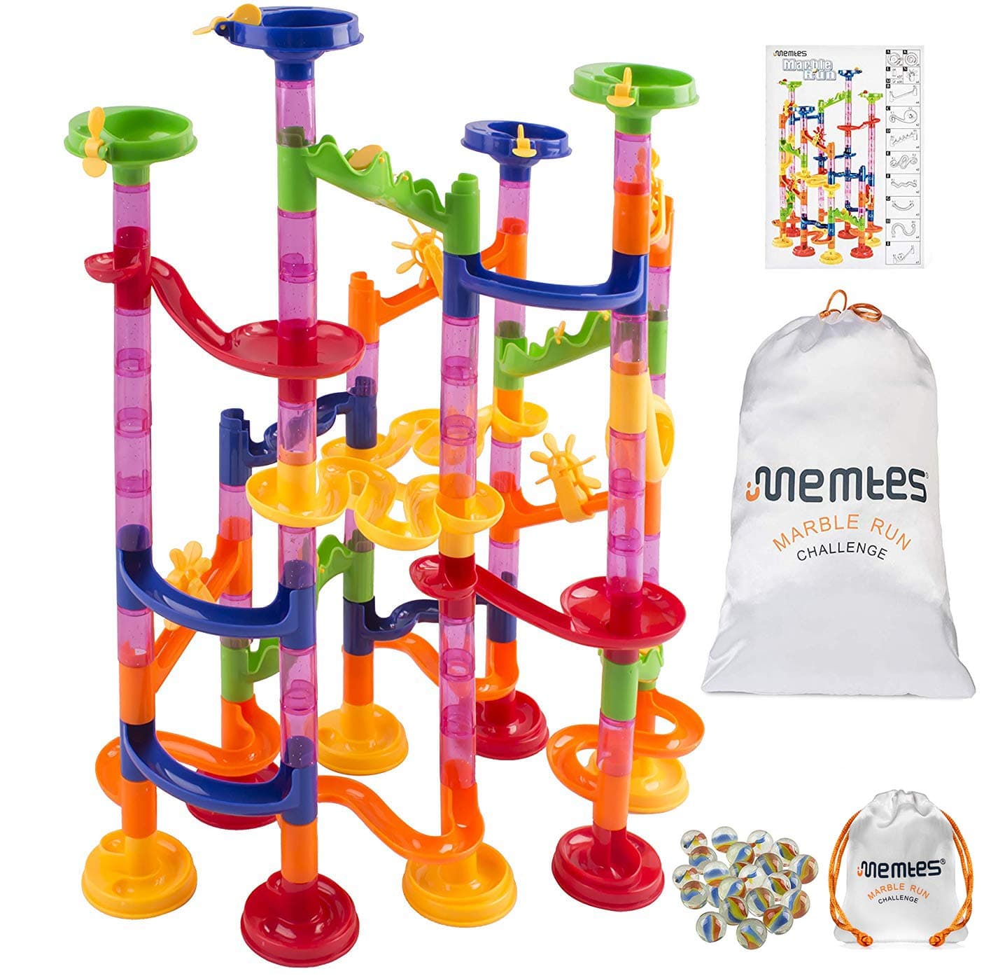 Marble Run Toy Race Coaster 105 Piece Set, Educational Construction Maze Building Blocks Learning Toy, Included with 2 Silk Bags
