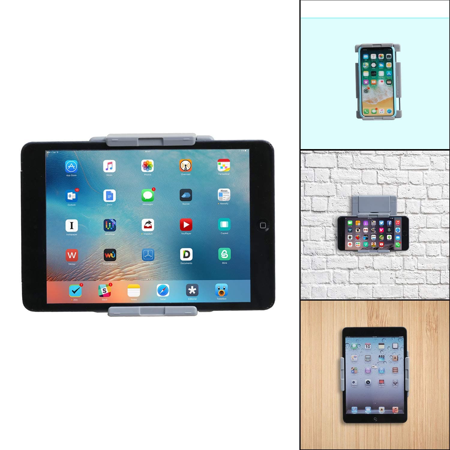 TFY Tablet Wall Mount, Gray, Fits 2.7-3.9 Inch and 4.2-7.4 Inch Devices, Compatible with iPhone 15 Pro Max, iPad Pro 10.5 Inch, iPad Mini 6, Samsung S23, HUAWEI MATE 60 Pro