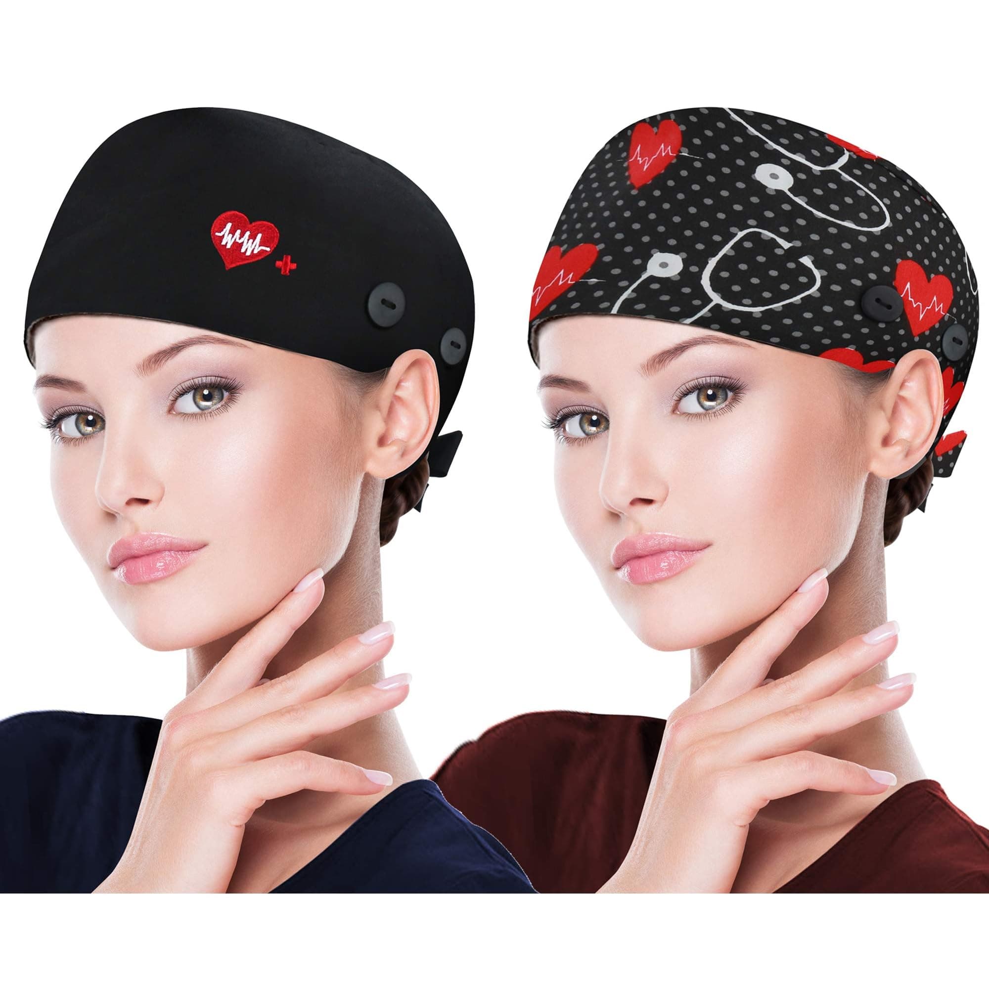 Working Caps with Button and Sweatband, Adjustable Working Hats for Women Men, One Size(Tie Back or Toggle)