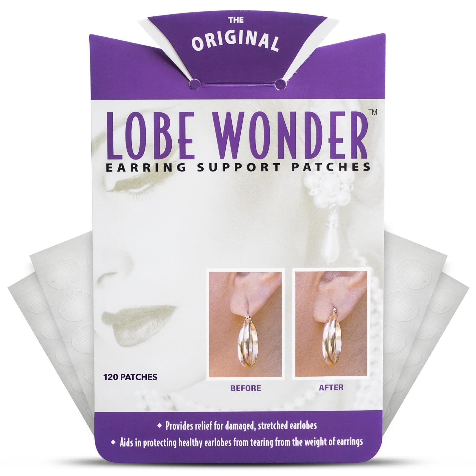 Lobe Wonder - The ORIGINAL Ear Lobe Support Patch for Pierced Ears - Eliminates the Look of Torn or Stretched Piercings - Protects Healthy Ear Lobes from Tearing - 120 Patches - Clear & Latex-Free