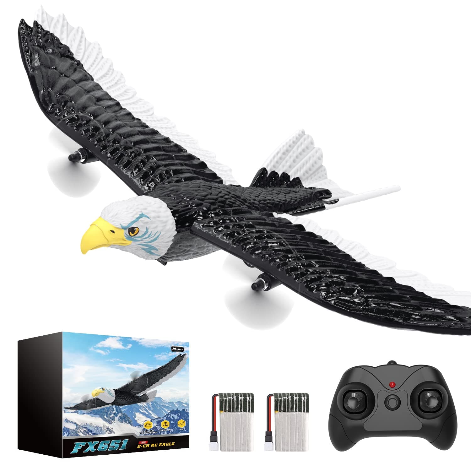 Rc Plane,Remote Control Eagle Plane,Rtf Airplane,2.4Ghz 2Ch Flying Bird With 2 Batteries&Propeller 6-Axis Gyro Stabilizer,Easy To Fly For Beginners Adults Kids Boys,White