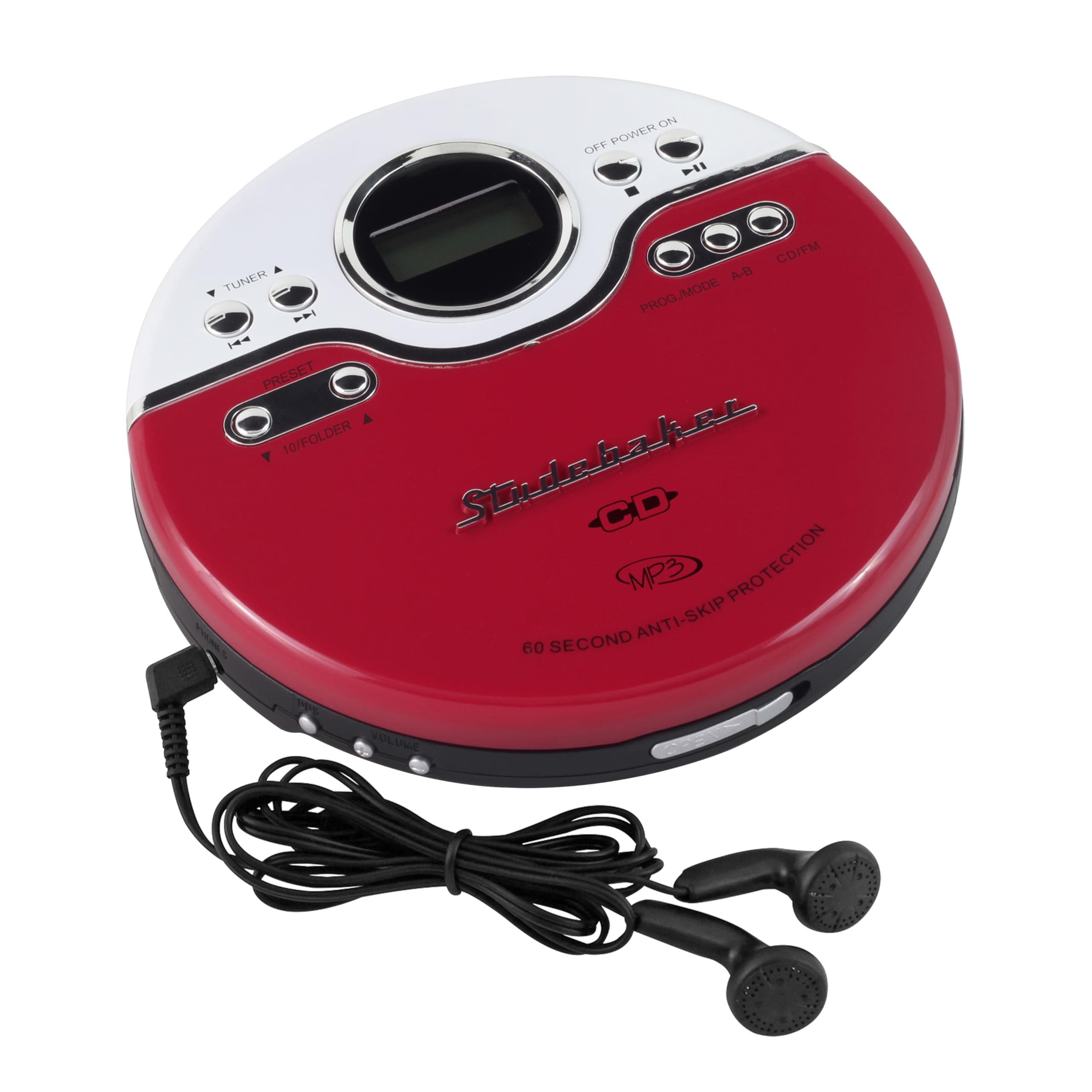 SB3703RB Joggable Personal CD/MP3 Player with Audio Book Compatibility, Bookmark Feature and FM PLL Radio - Red/Black
