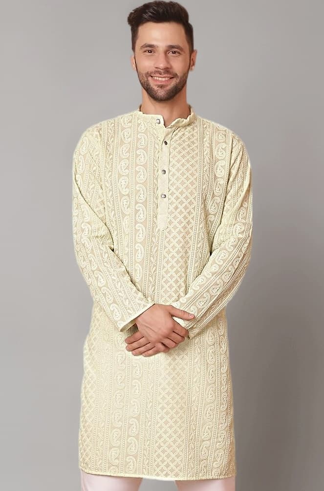 Jompers Men Chikankari Embroidered Kurtas