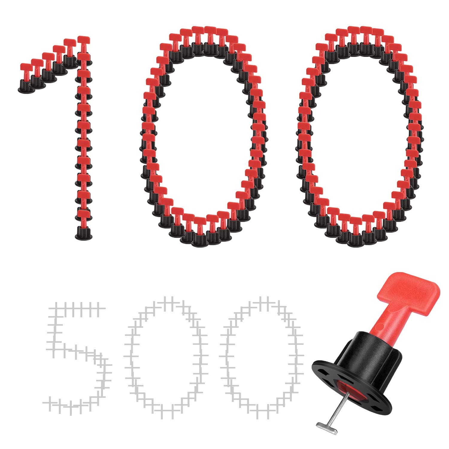 Tile Leveling System Kits 100PCS & 500PCS 1/16 Inch Tile Spacers with 2 Wrenches, Reusable Flooring Level Tile levelers & Replaceable T-pin, DIY Wall & Floor Construction Tools by Tanek