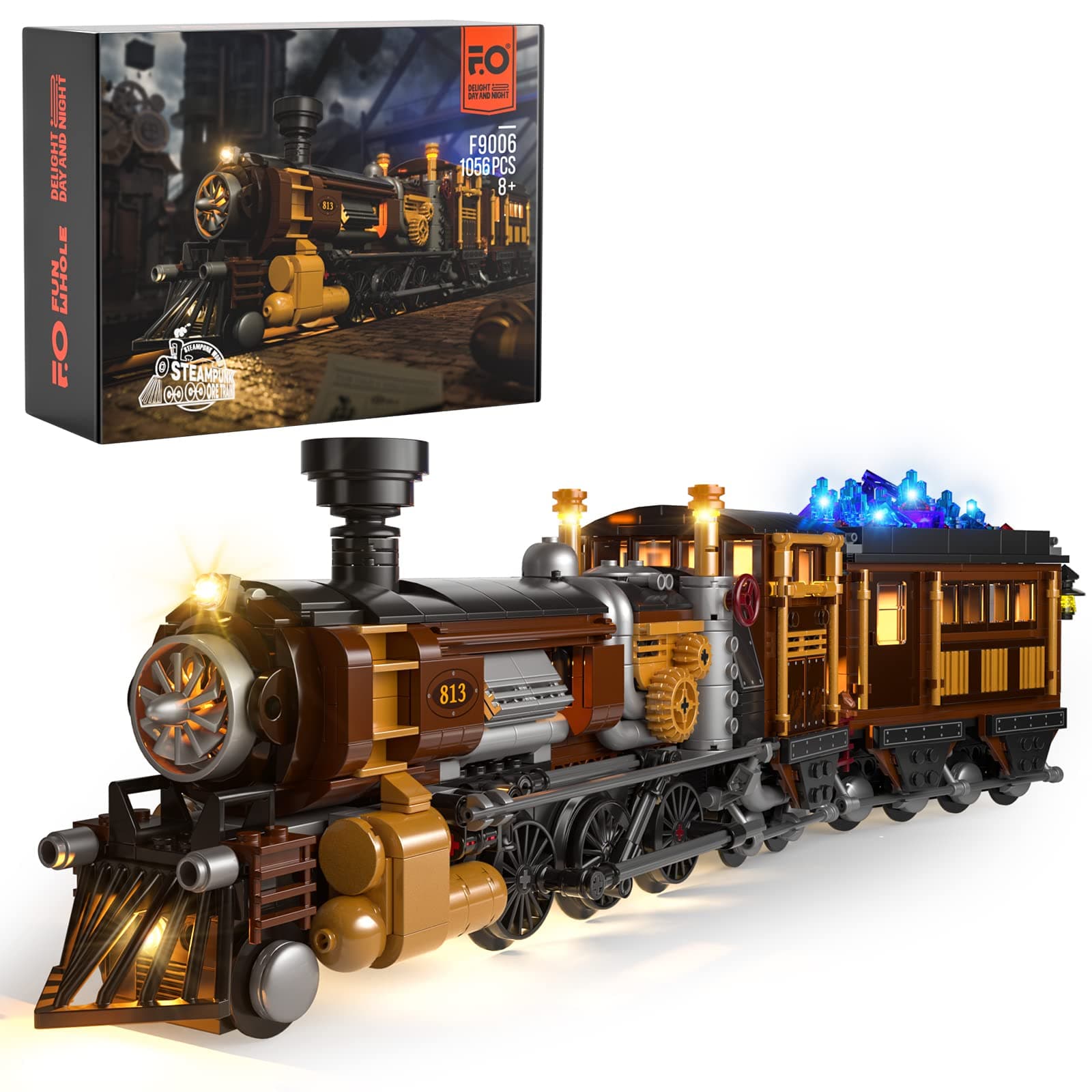 FUNWHOLE Train Lighting Building Set - Steampunk Ore Train LED Light Building Bricks Set 1056 Pieces for Adults and Teens