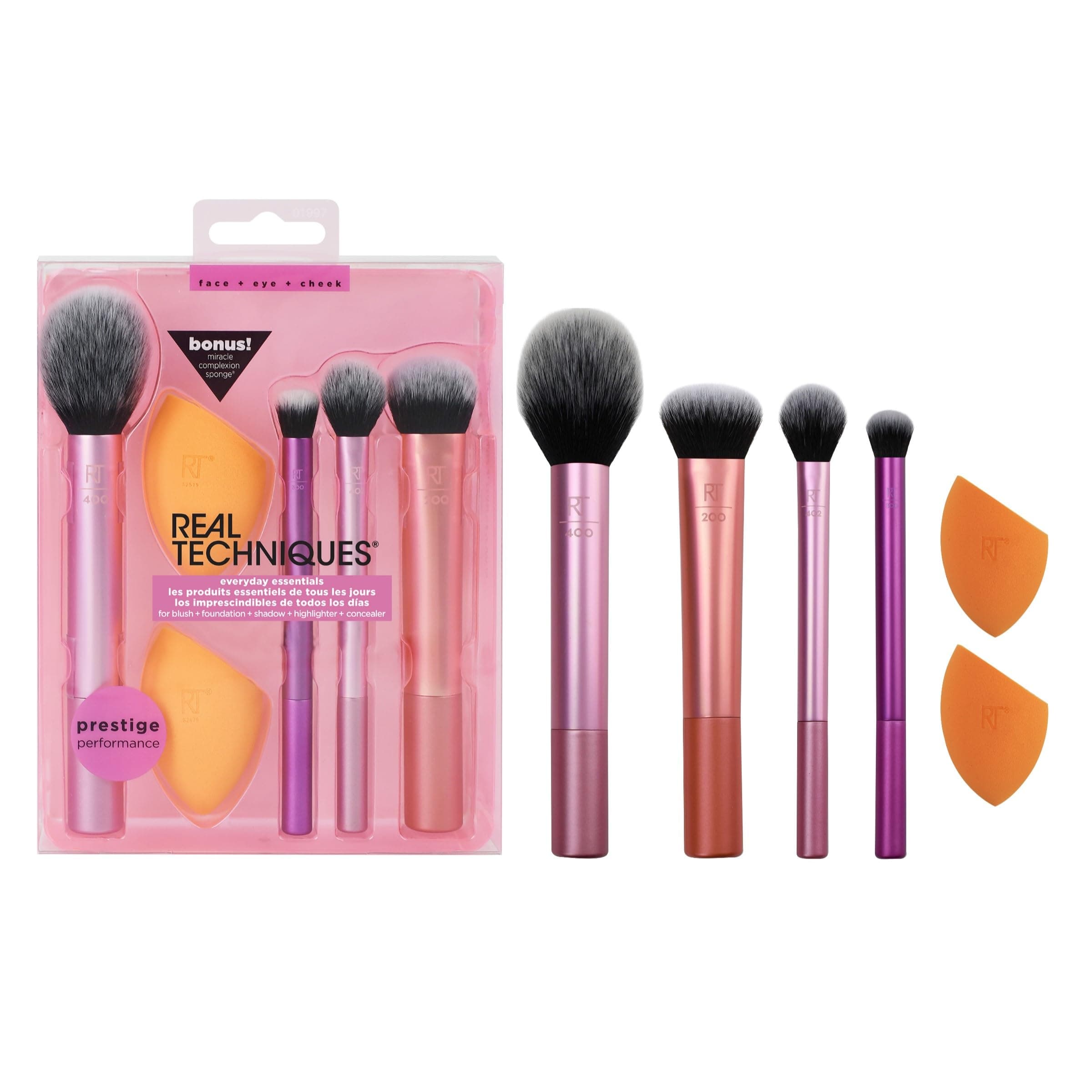 Makeup Brush Set with 2 Sponge Blenders for Eyeshadow, Foundation, Blush, and Concealer, Set of 6, Assorted, (1997)