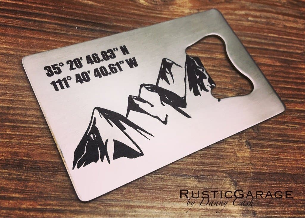 Mountains or Waves Latitude Longitude Wallet Size Bottle Opener - Thin "credit card" size Beer Bottle Opener - Unique gift for a beer lover - for Dad, Grad, Husband, or Groomsmen
