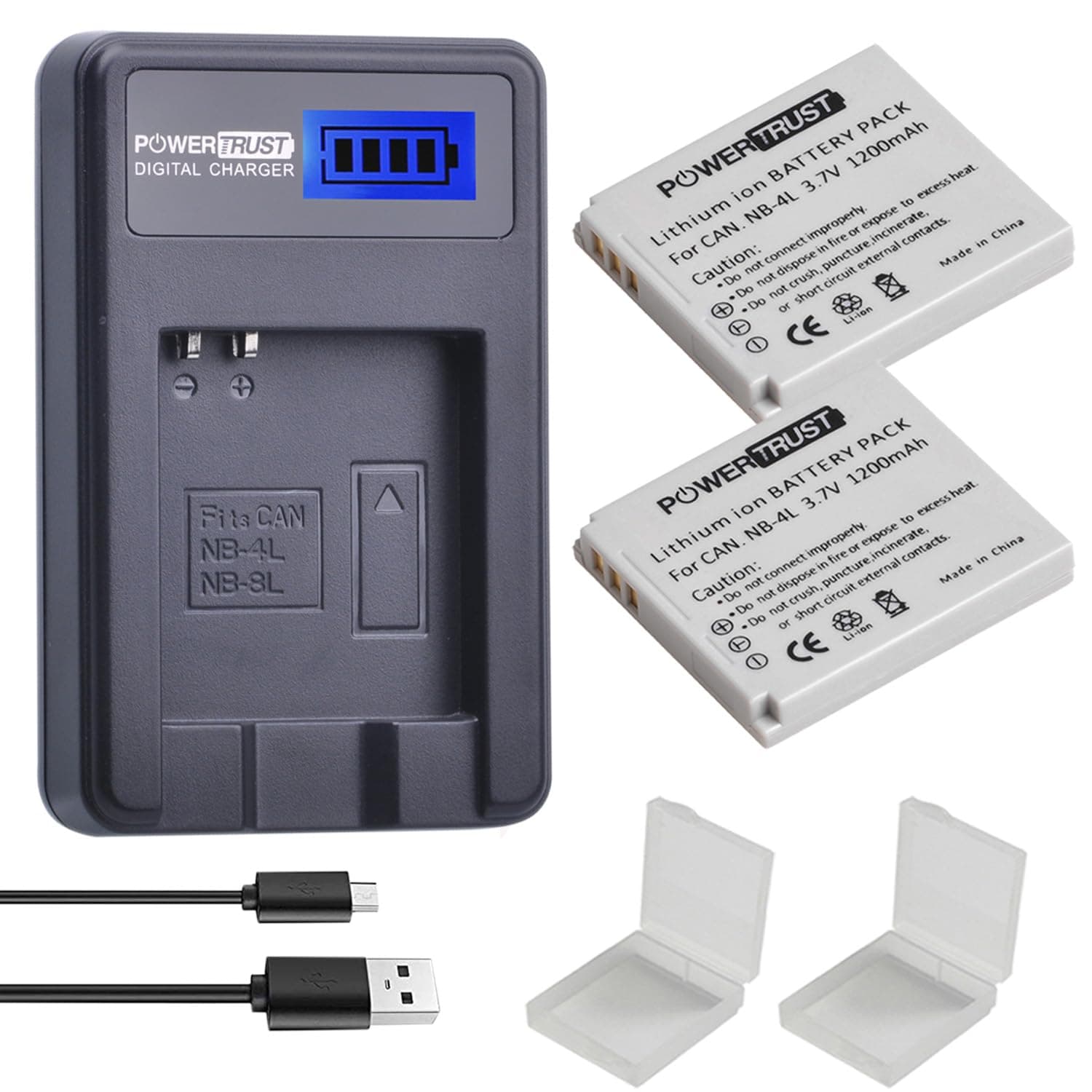 - 2-Pack 1200mAh 3.7v NB-4L Battery and LCD USB Charger for Canon PowerShot ELPH 100 HS, 300 HS, 310 HS, SD1000, SD1100 is, SD1400 is, SD200, SD30, SD300, SD40, SD400, SD600, SD750, SD780 is