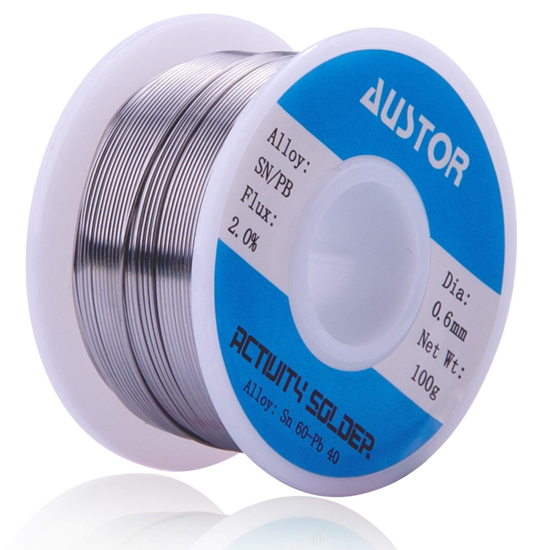 AUSTOR 60-40 Tin Lead Rosin Core Solder Wire for Electrical Soldering (0.6mm, 100g)
