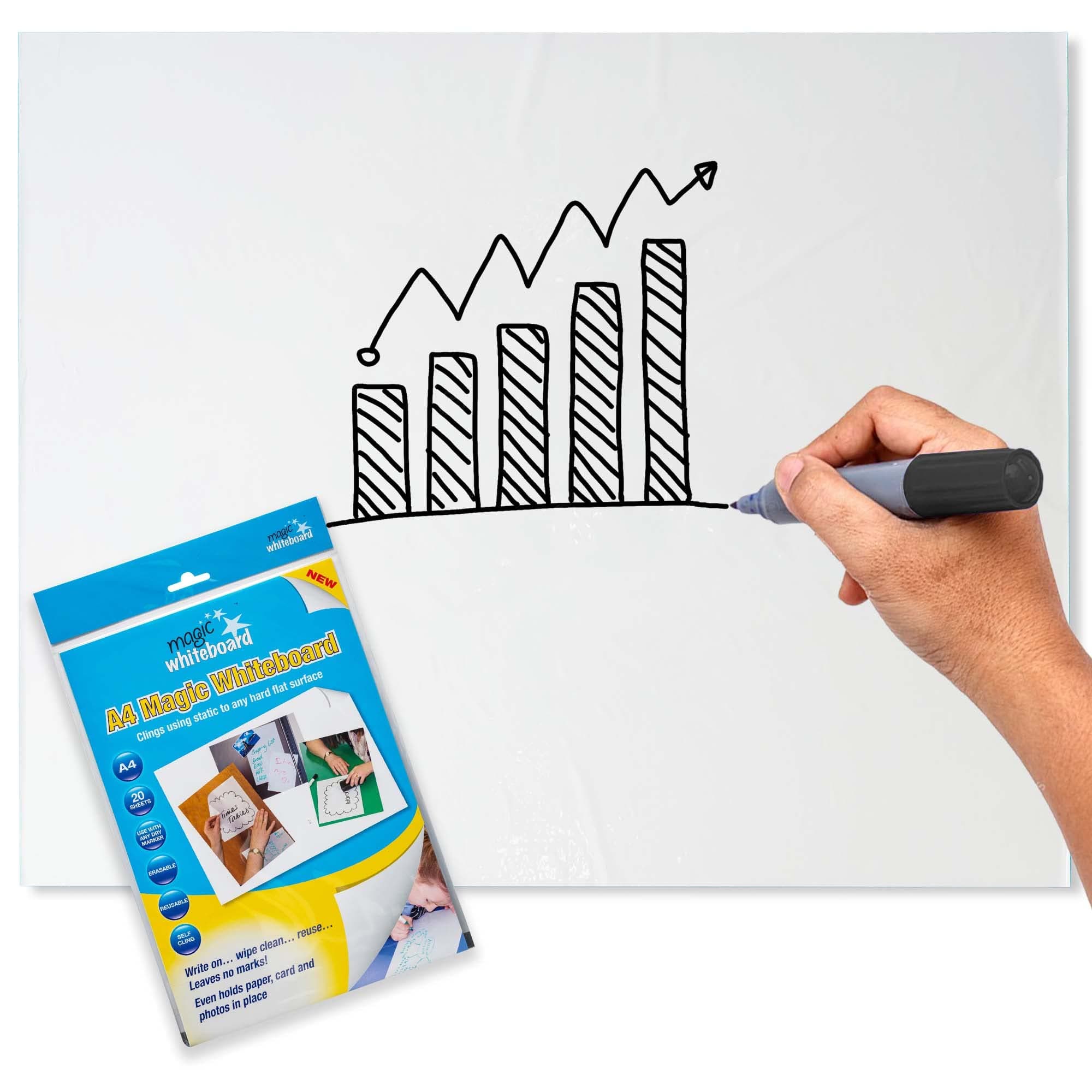 Magic Whiteboard Mini Whiteboard Sheets - Static & Portable A4 White Board Sheet for Wall, Doors, Windows, Fridges, & Glass - 20 Plain White Easy Clean, Dry Erase Board for School, Office & Kitchen