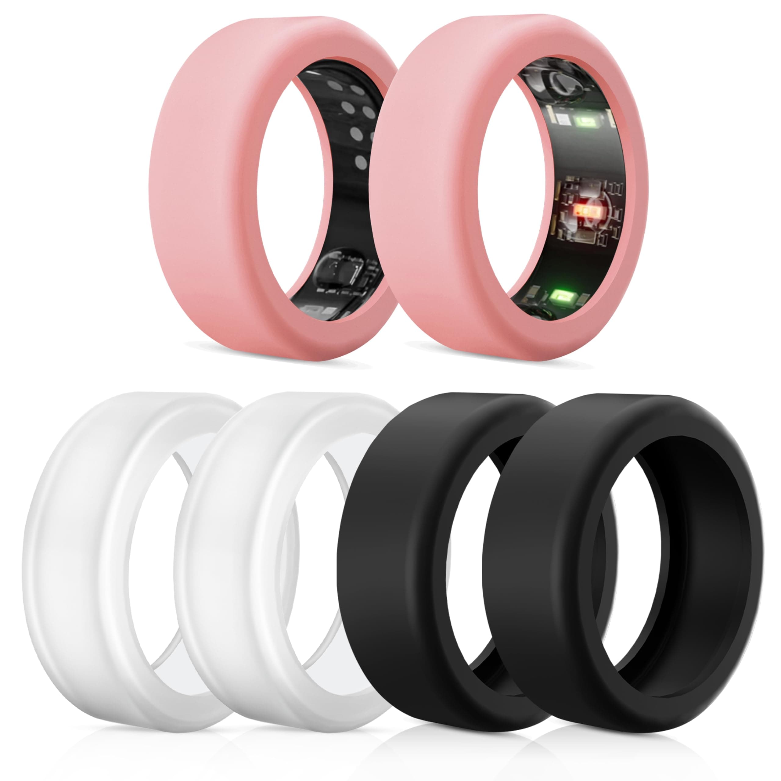 6 Pack Rings Protector Compatible with Oura Ring Gen 4/Oura Gen 3/Ultrahuman Ring Cover, Silicone Rings Cover Working Out Accessories Men Women-2Black+2Clear+2Pink-S for Size 5 6 7 8 9 10