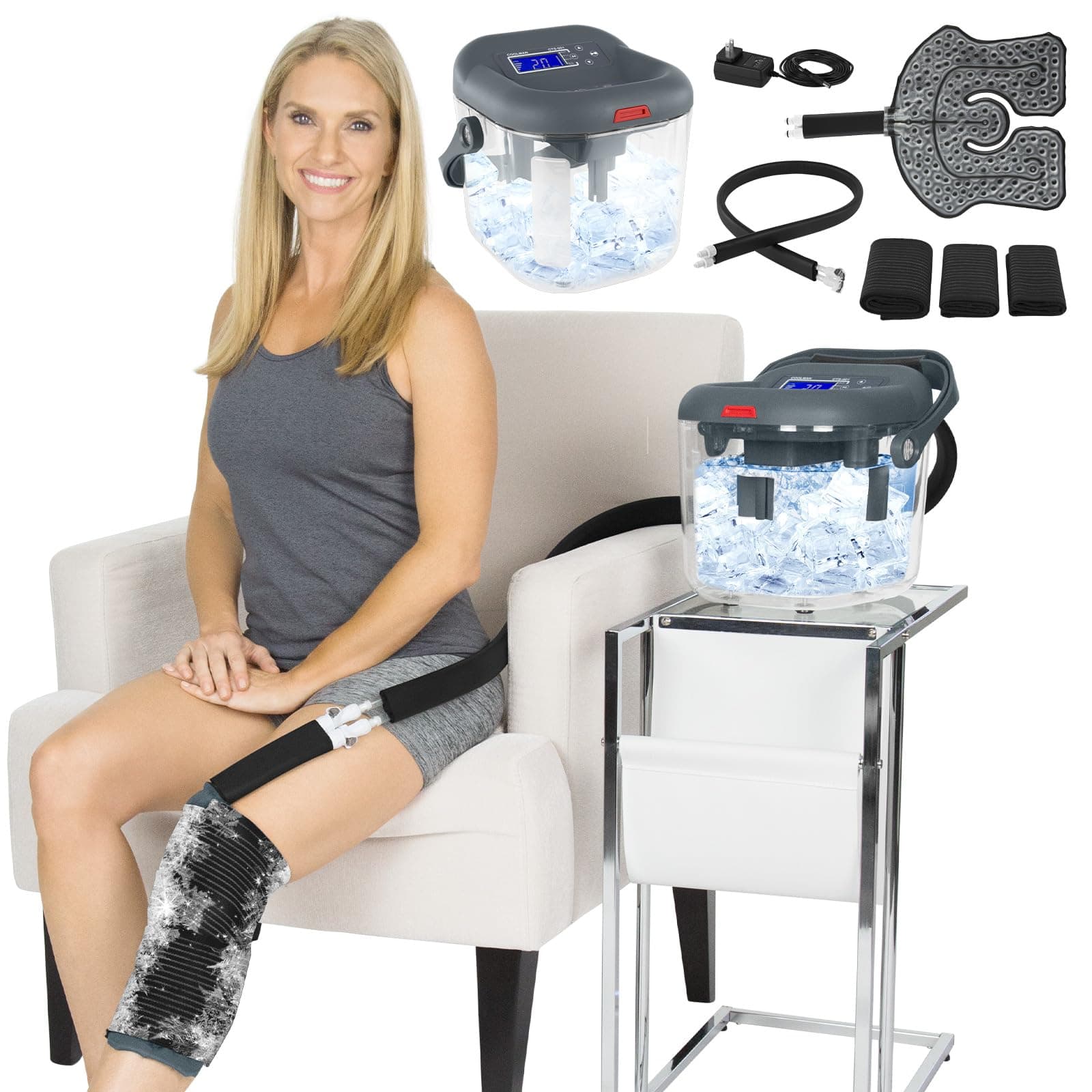 Vive Ice Machine for Knee & Shoulder After Surgery - Cold Therapy for Hip Replacement - Large Cryotherapy Pad with Quiet Pump - Flexible Cuff Unit for Ankle, Cervical, Back, Leg, ACL